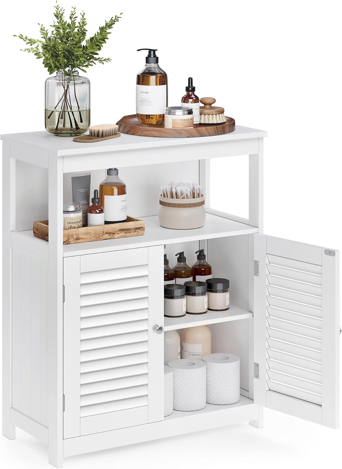Badezimmerschrank Aufbewahrungsregal mit Türen Weiss