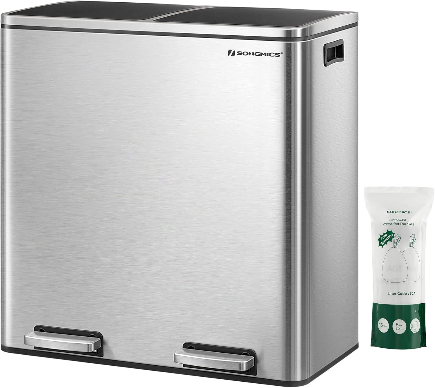 Mülleimer 60L Mülltrennsystem Treteimer Küche Silber