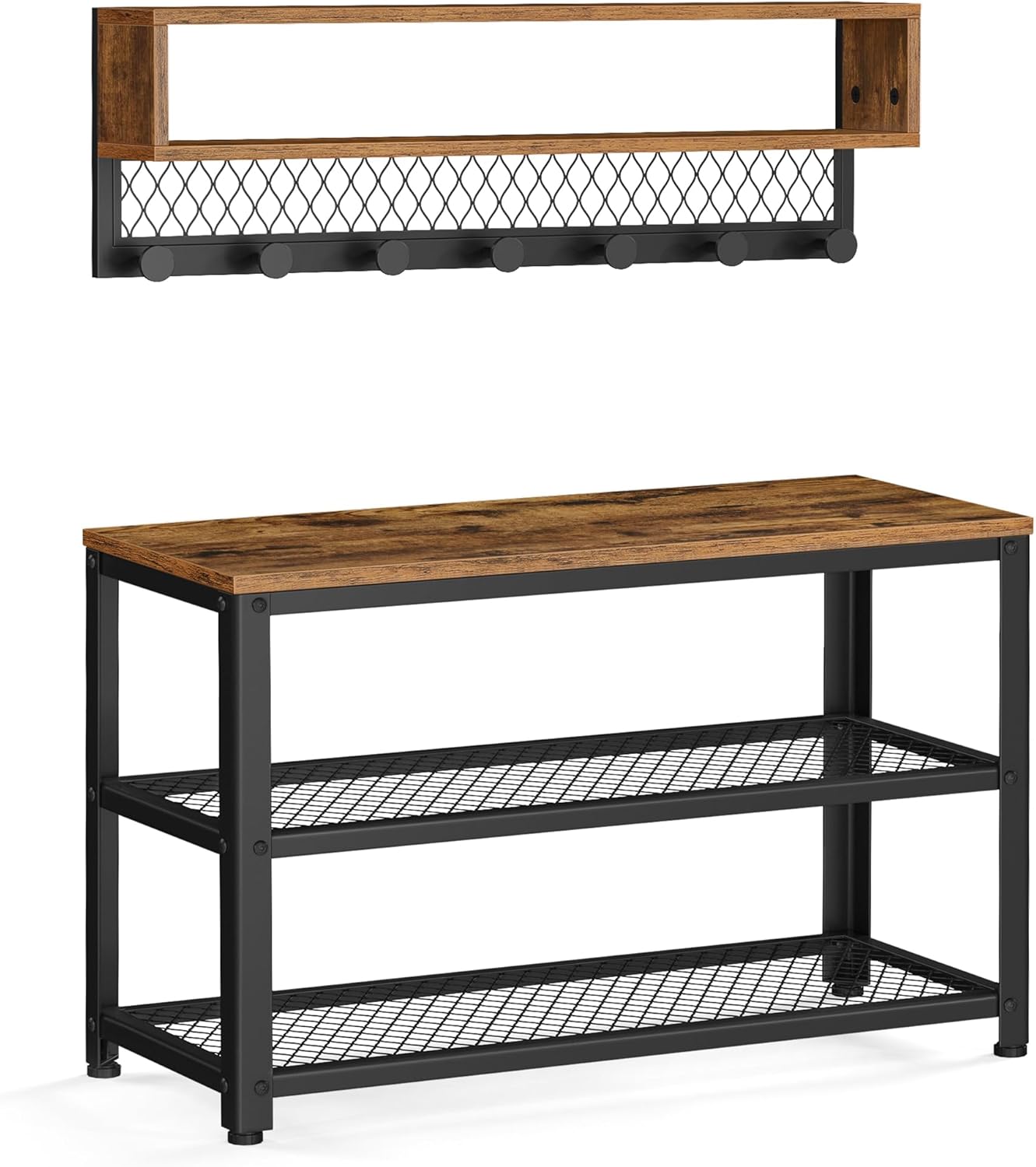 Garderobenleiste Schuhbank Set Rustikales Braun