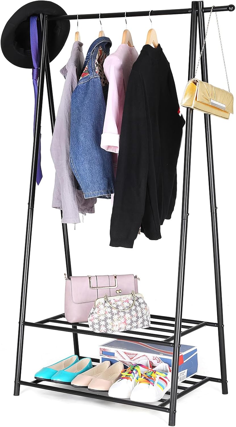 Kleiderständer mit Ablagen Metallgestell Schwarz