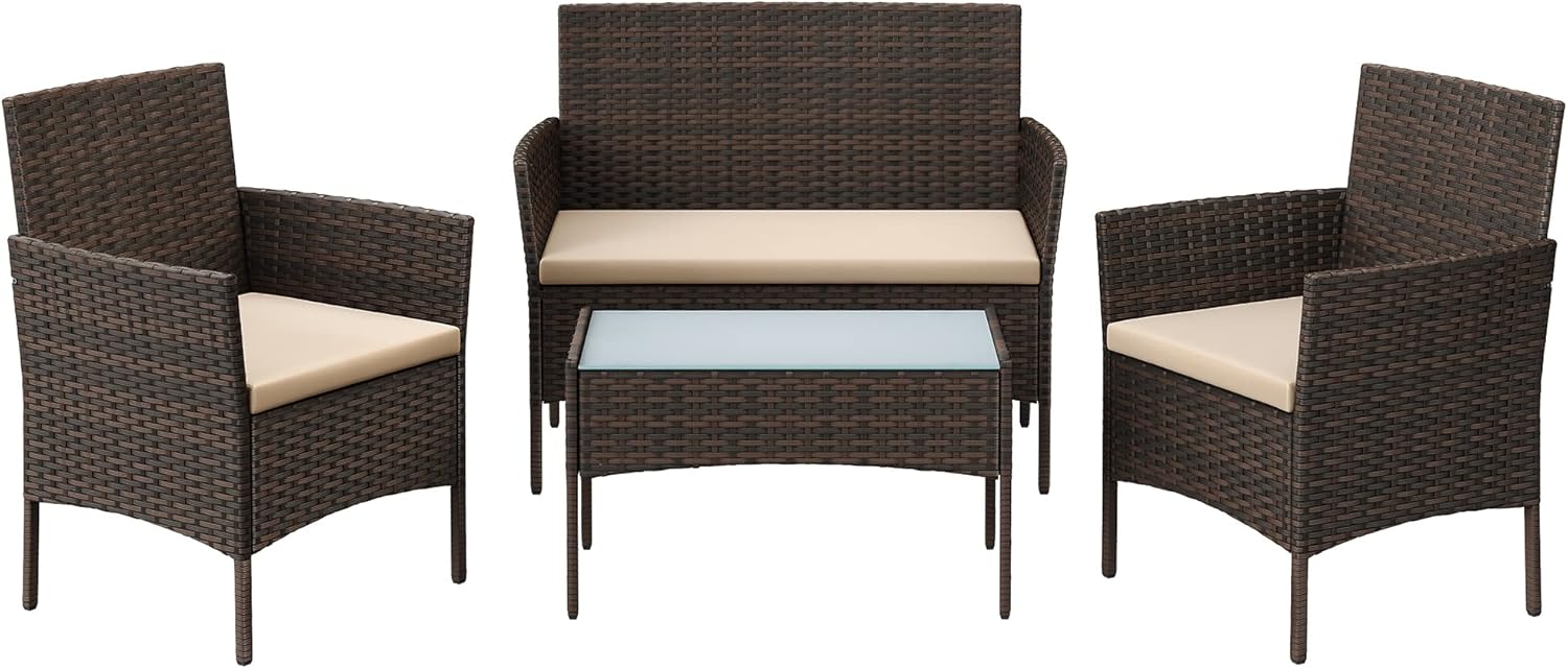 Polyrattan Lounge-Set braun-taupe wetterfest