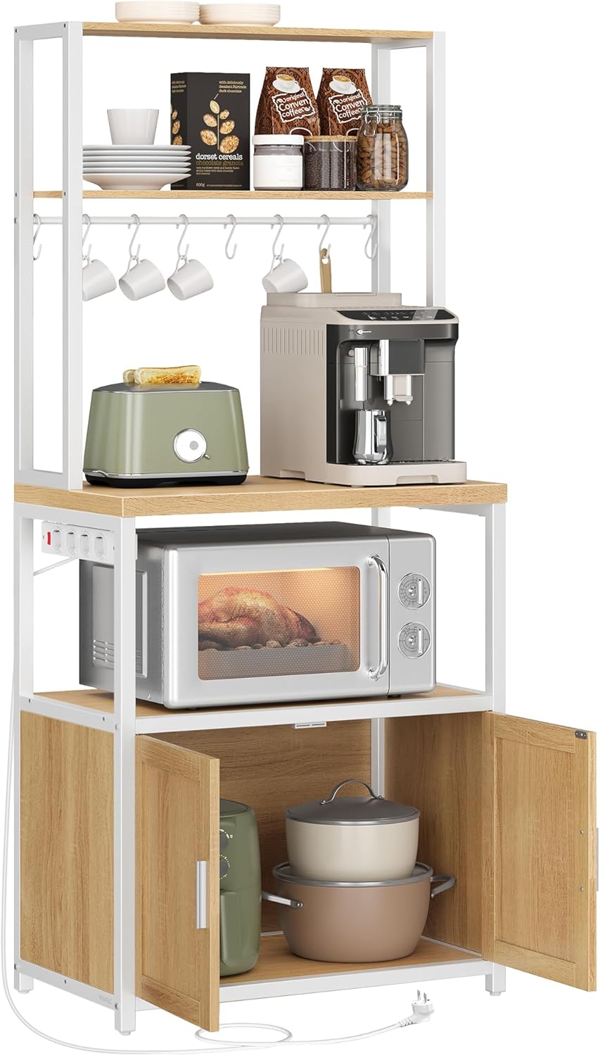 Küchenregal mit Steckdosen goldeichenfarben-wolkenweiss