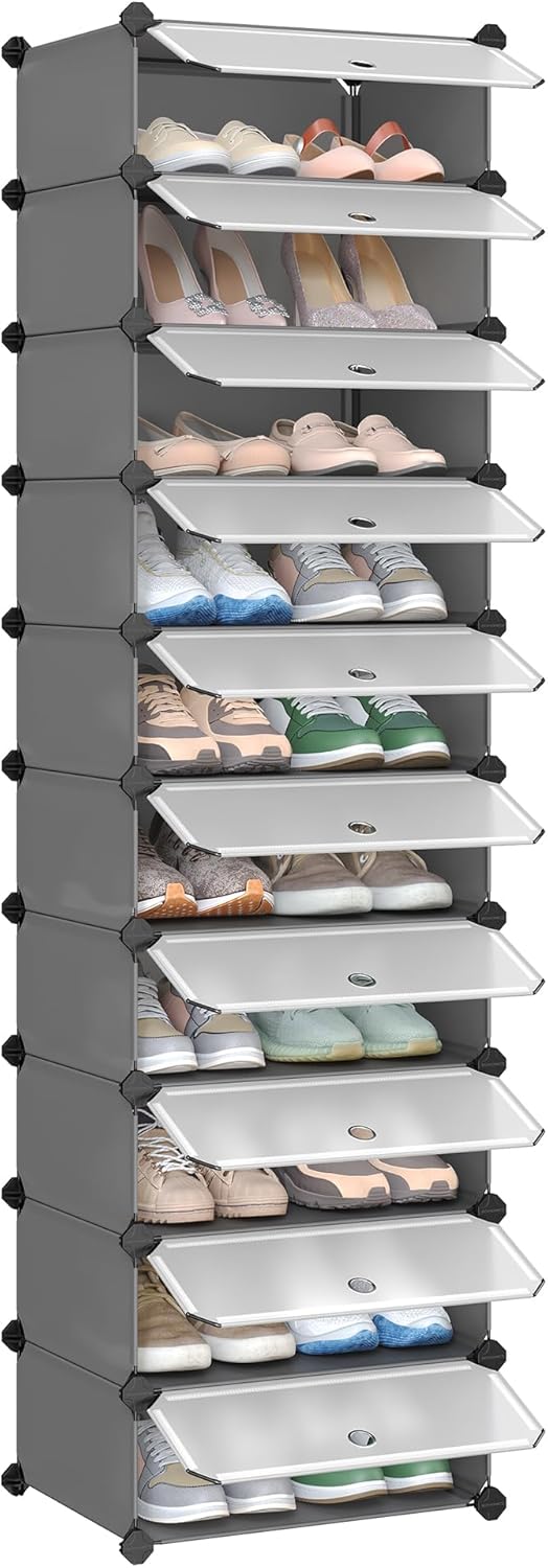 Schuhregal 10 Ebenen grau Kunststoff