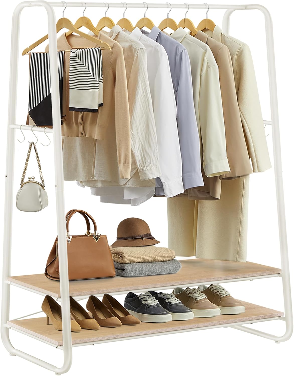 Kleiderständer mit Ablagen und Haken Eichenfarben