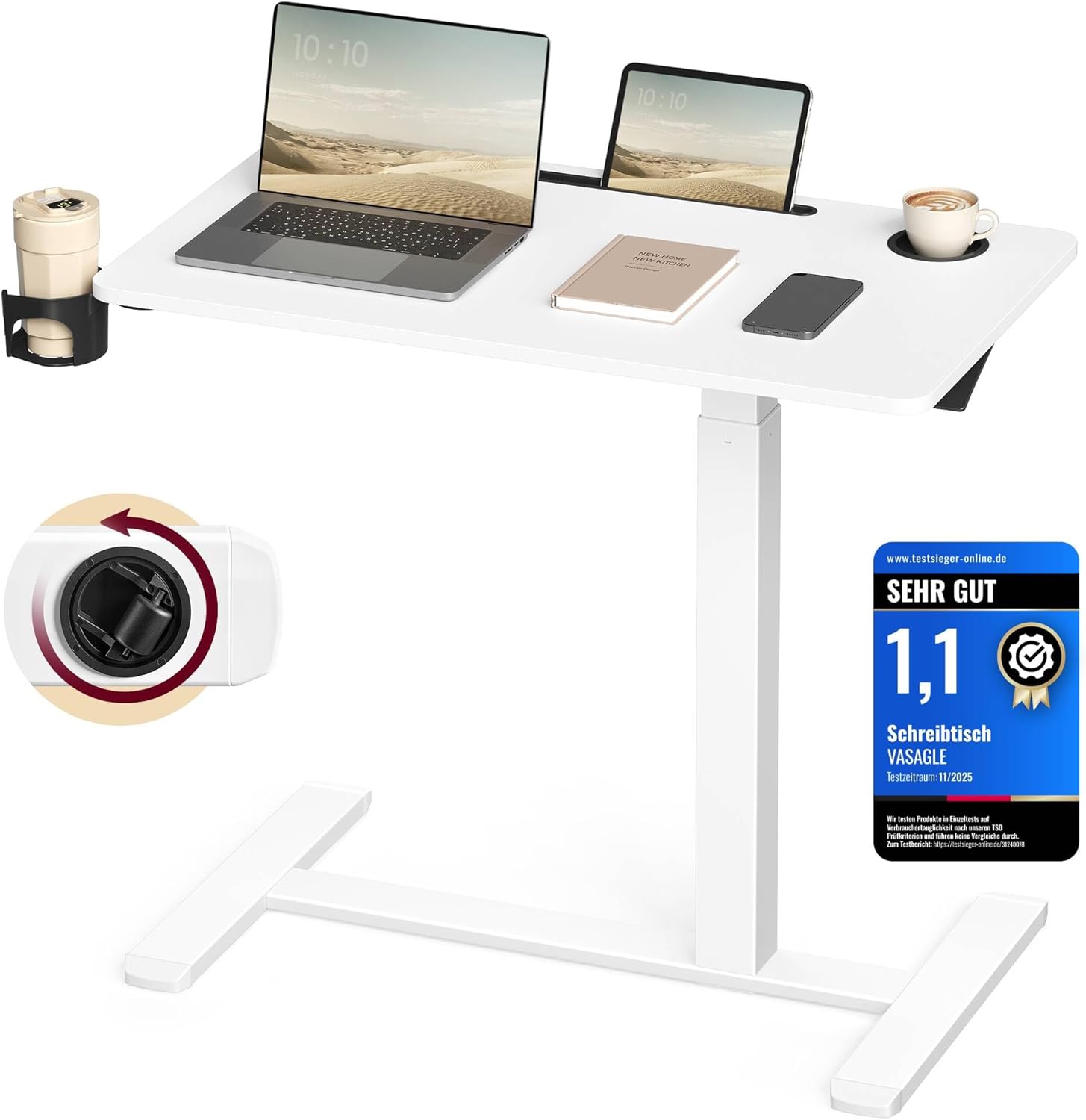 Stehtisch höhenverstellbar mit Rollen 80 x 45 cm weiss