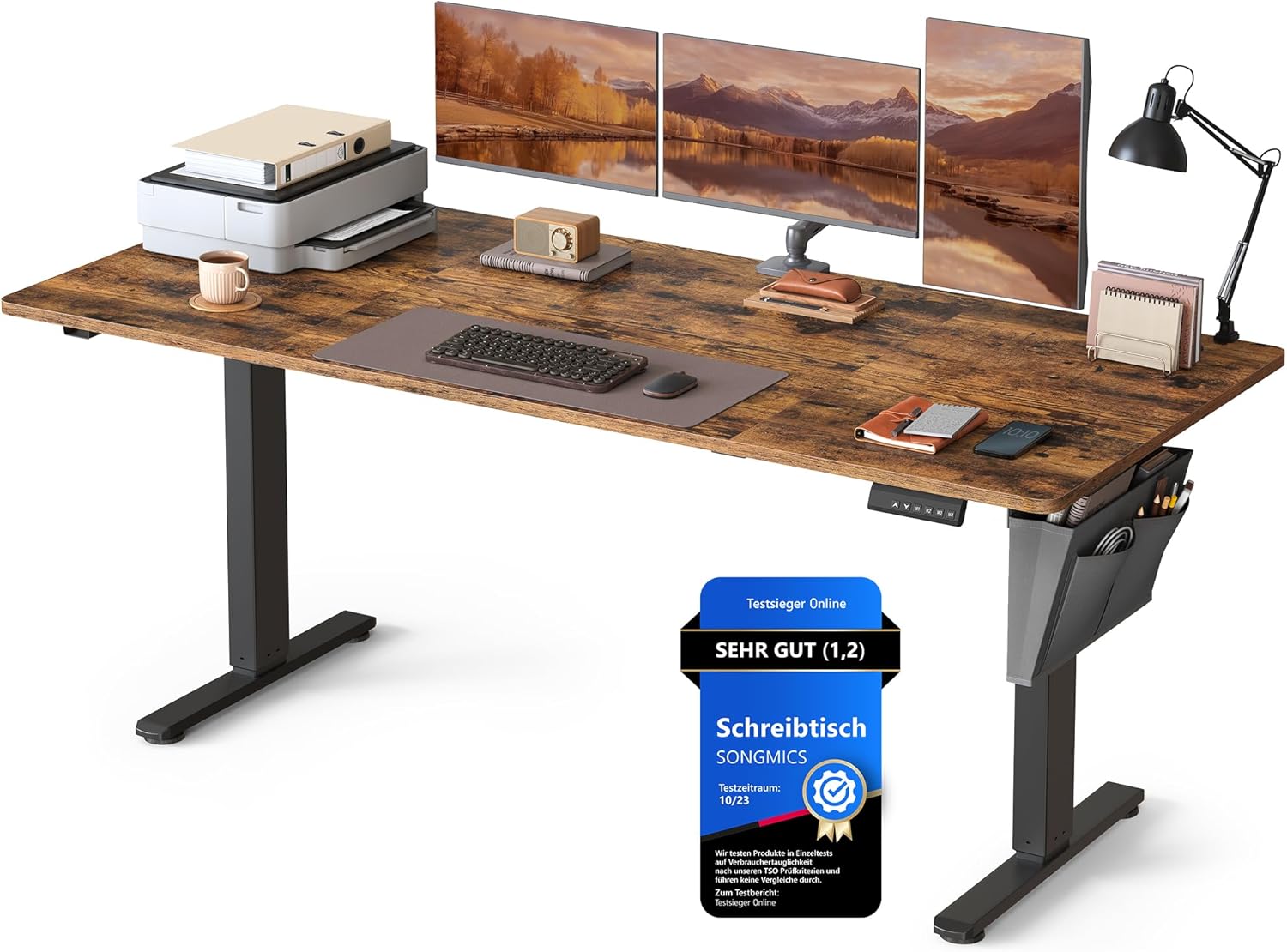 Elektrischer Schreibtisch 180x80 Memory vintagebraun