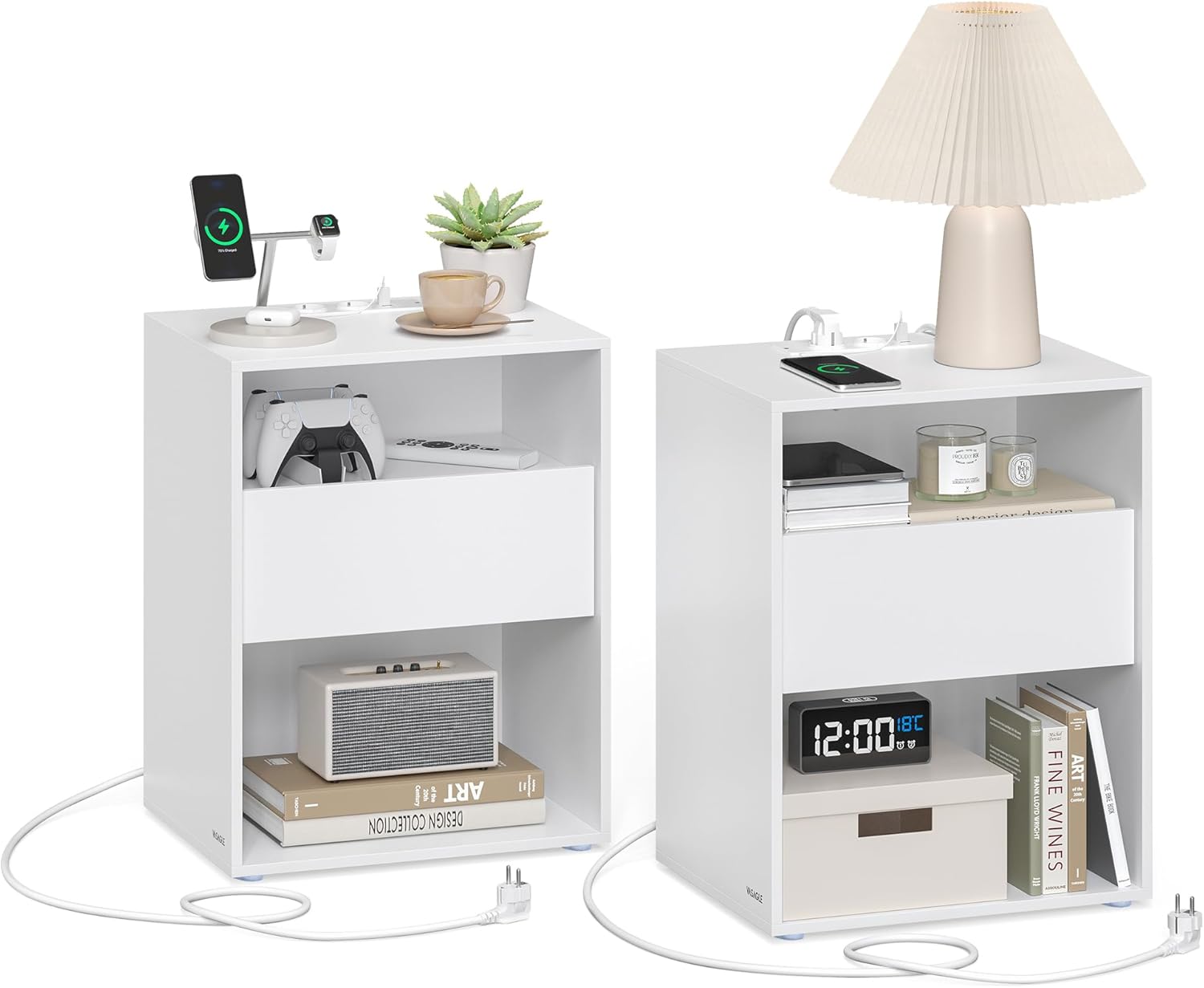Nachttisch Set mit Ladefunktion mattweiss