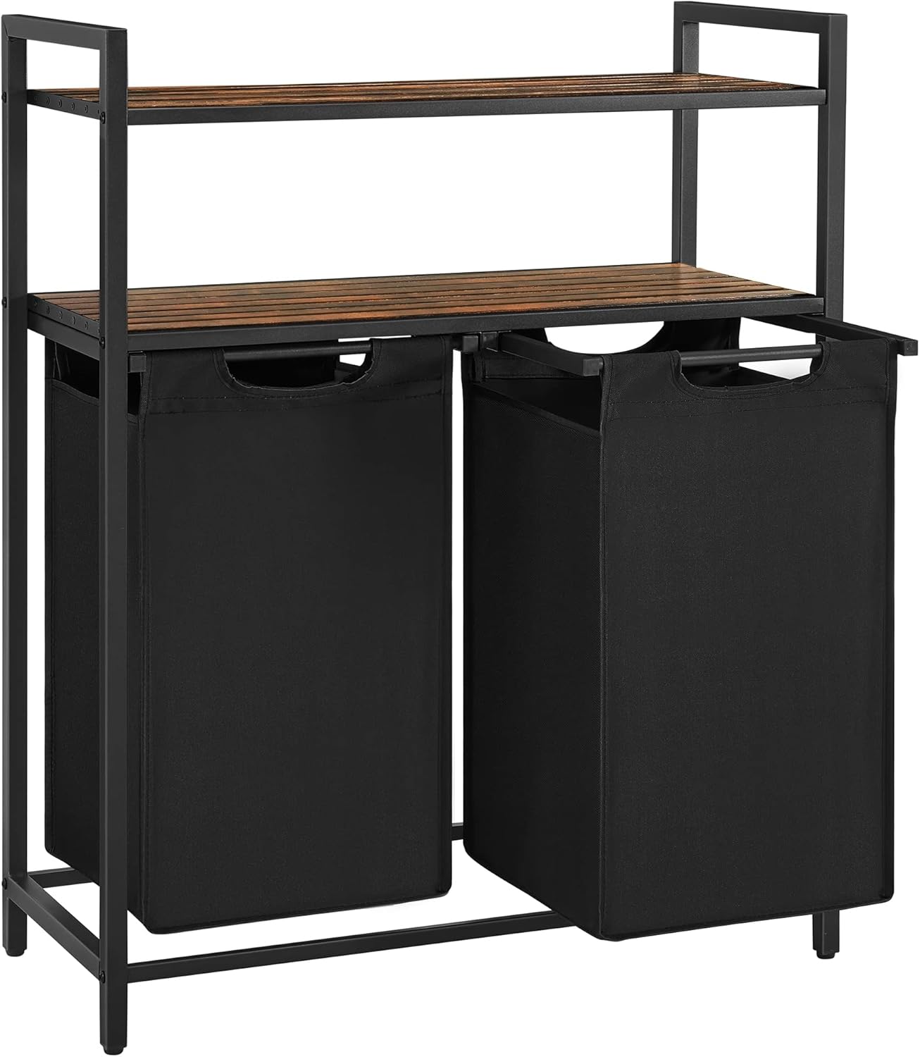 Wäschekorb mit 2 Fächern und 2 Ablagen vintagebraun-schwarz