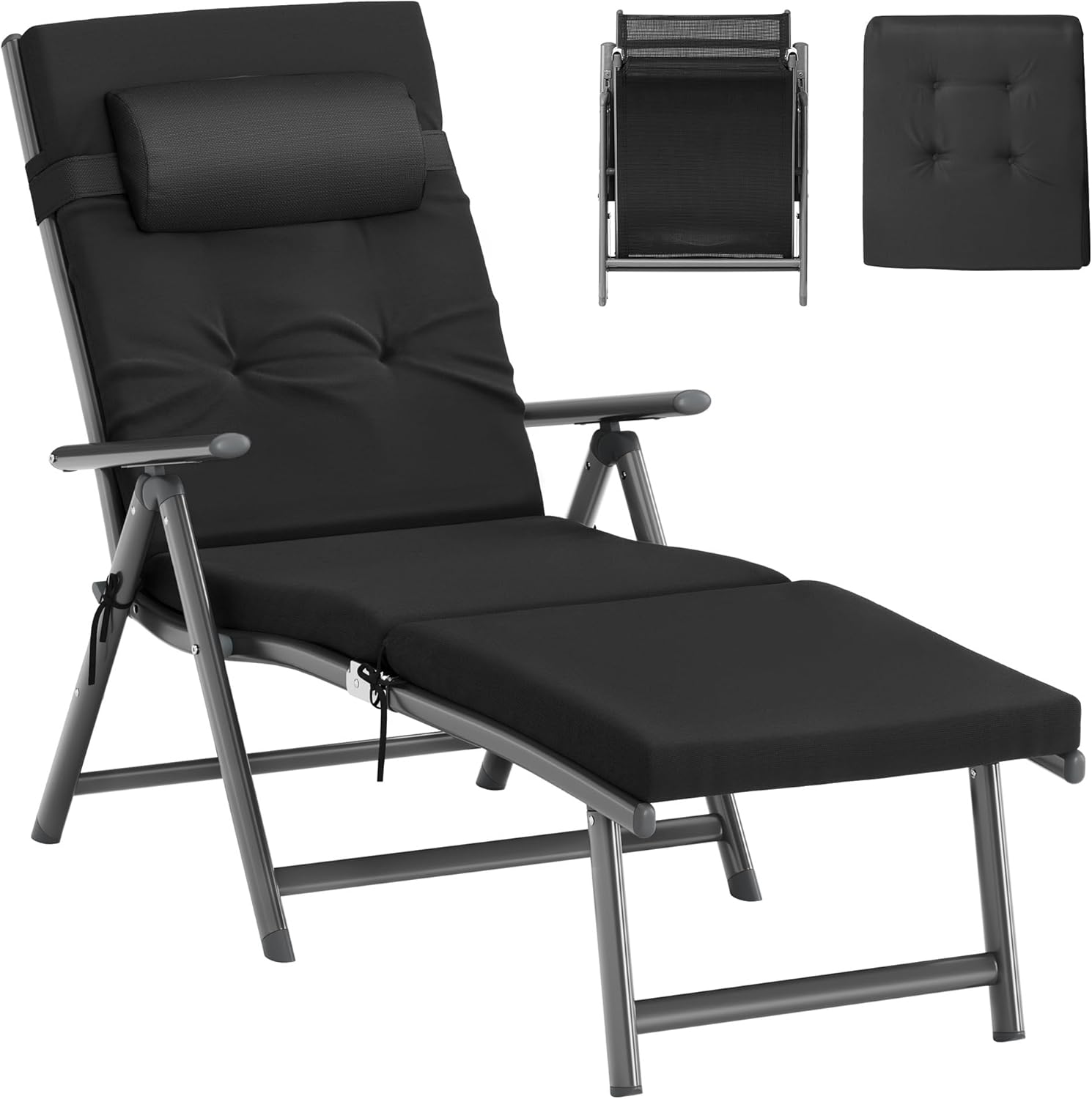 Sonnenliege klappbar gepolstert schwarz Aluminium