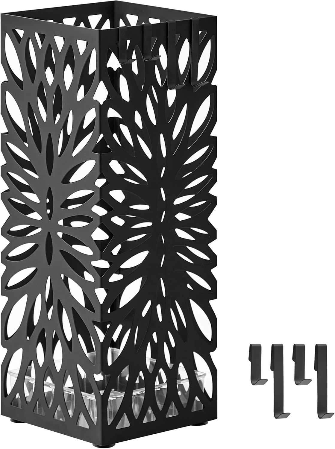 Regenschirmständer quadratisch Metall mit Haken 41cm hoch schwarz