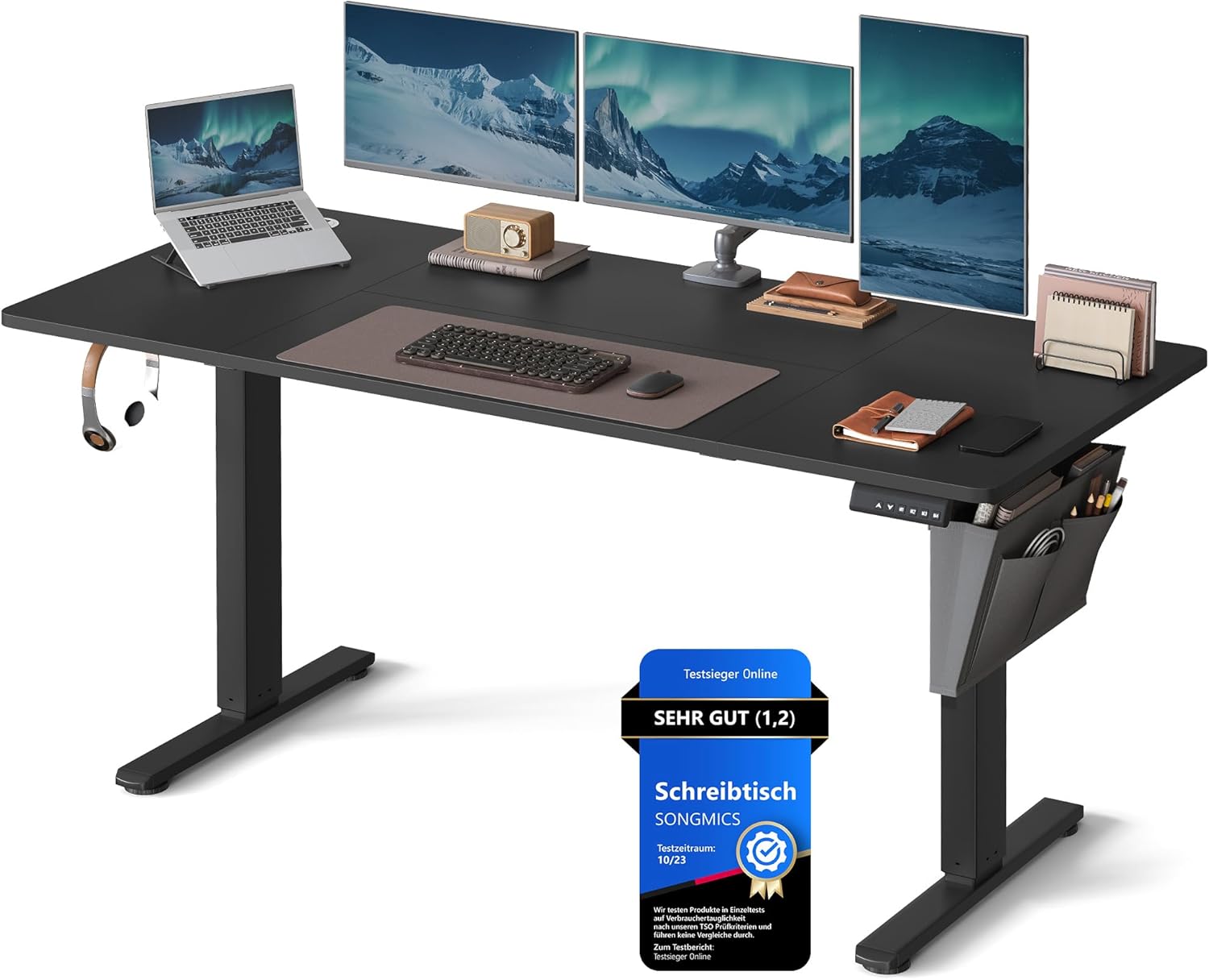 Elektrischer Schreibtisch 160x70 schwarz Metall