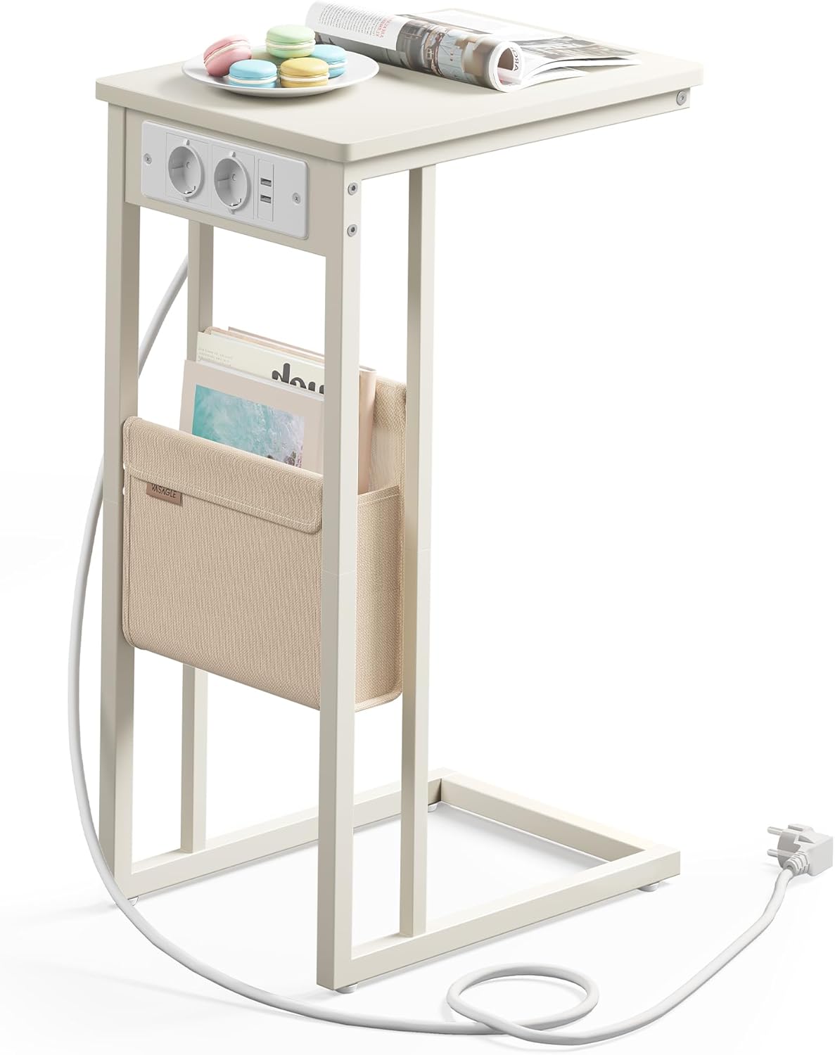 Beistelltisch mit Ladestation USB Cremeweiss