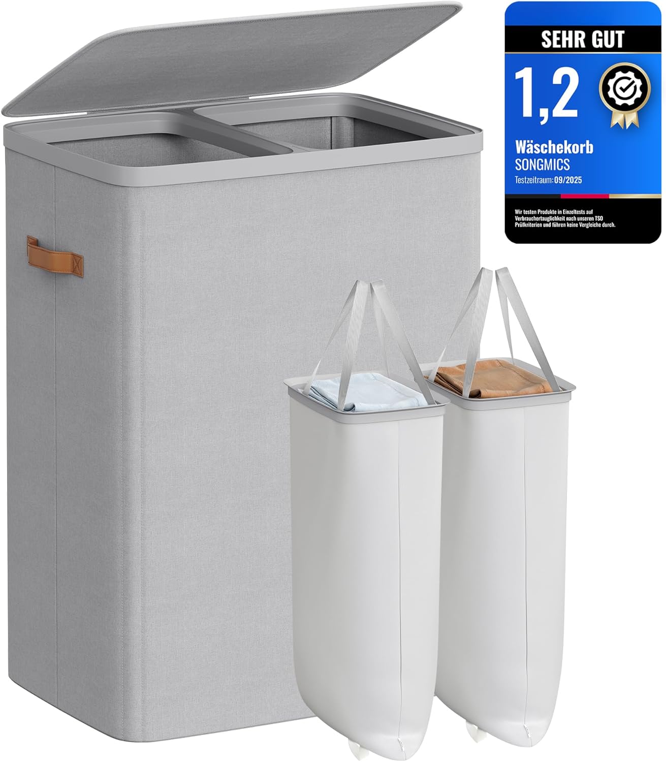 Wäschekorb 170L 2 Fächer Leicht Taubengrau