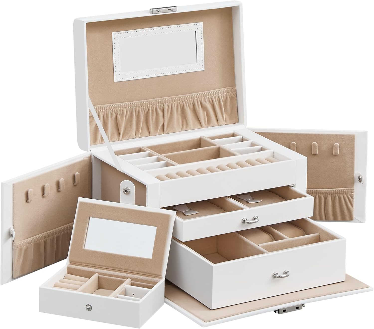 Schmuckkästchen mit Schubladen und Mini-Box Weiss