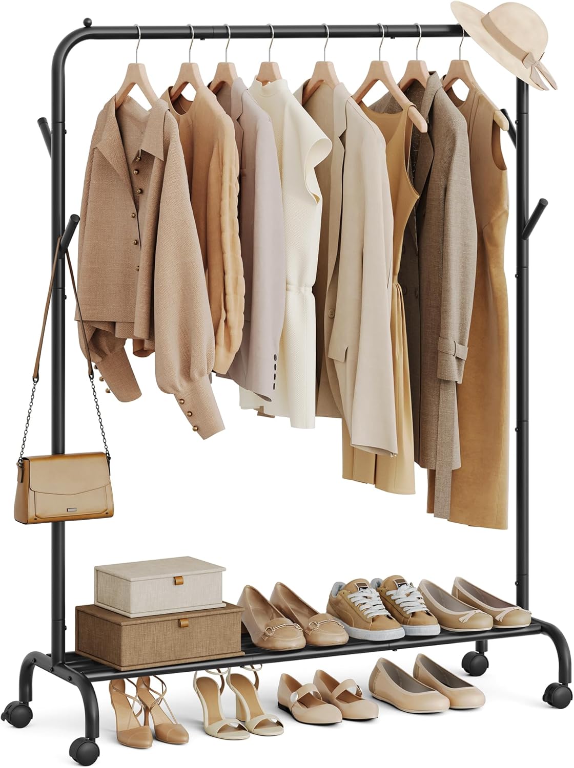 Kleiderständer Rollen Stahlrohre 50kg Schwarz