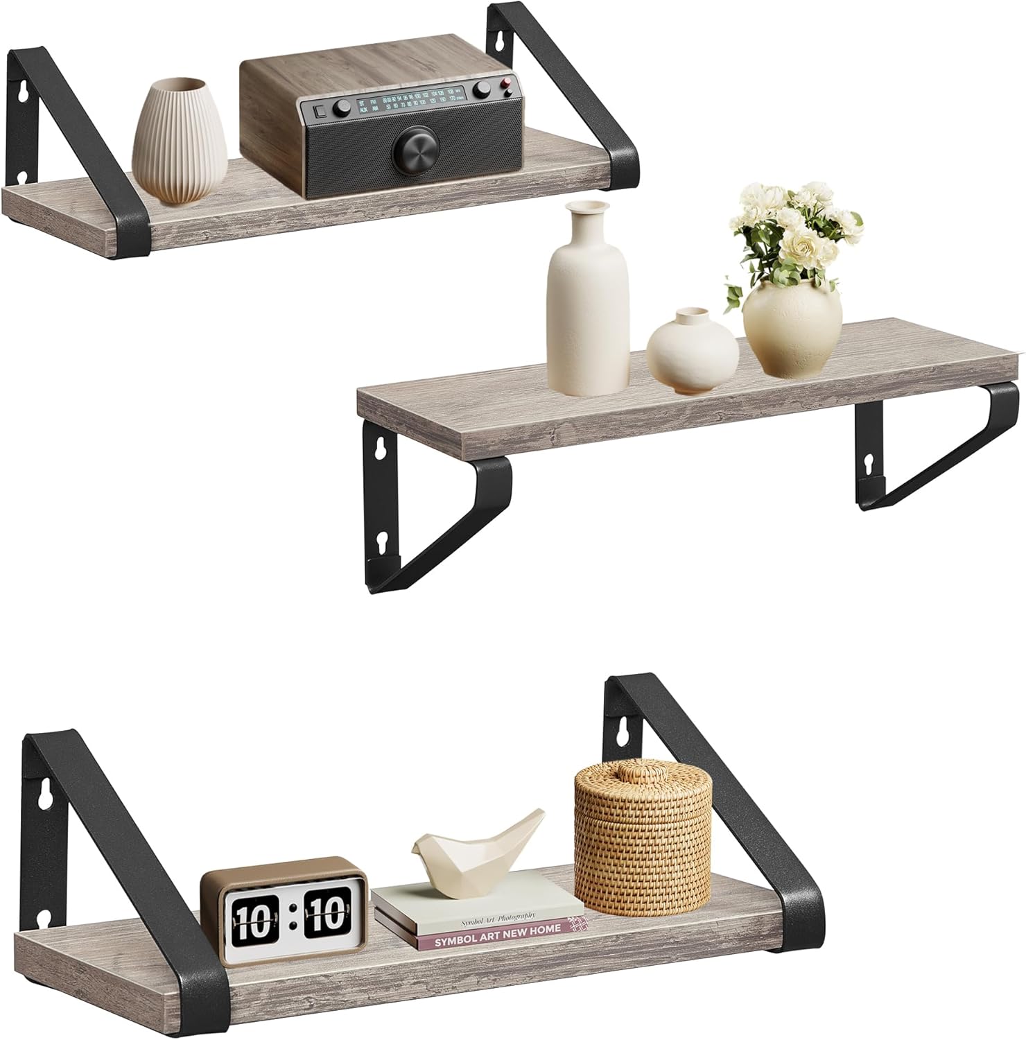 Wandregal-Set 3-teilig Greige Holz