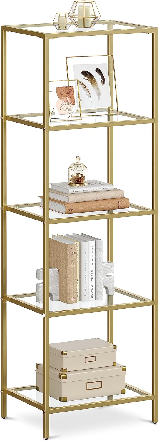 Regal mit 5 Ablagen transparent-gold