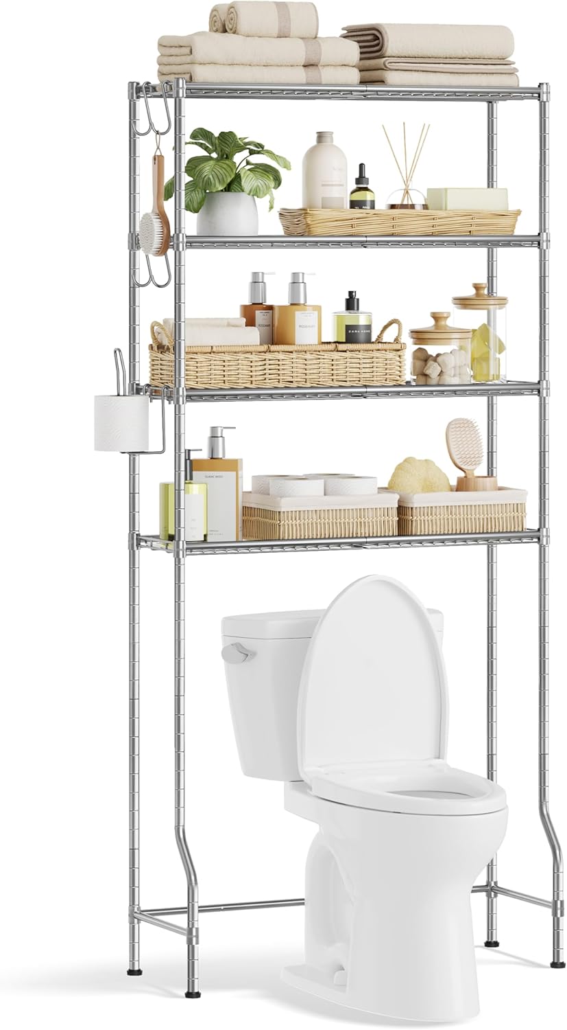 Toilettenregal Metall verstellbar taubengrau 4-Ablagen