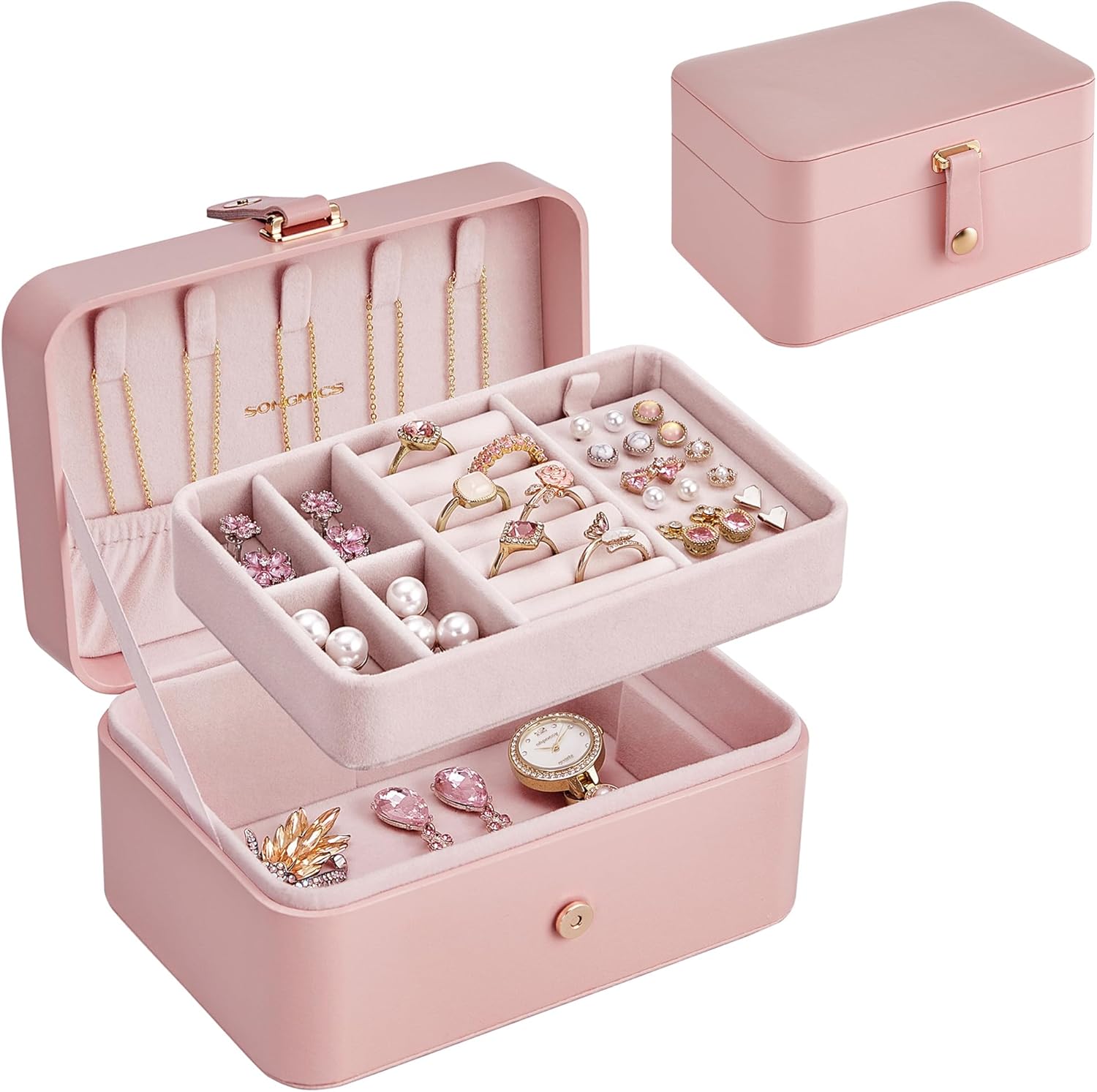 Schmuckkästchen Reise 2-Ebenen pastellrosa