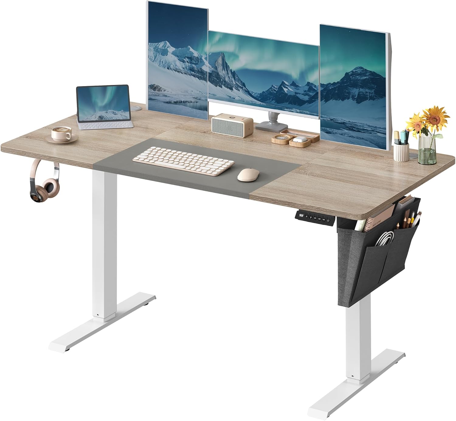 Schreibtisch elektrisch höhenverstellbar mit Memory Weiss