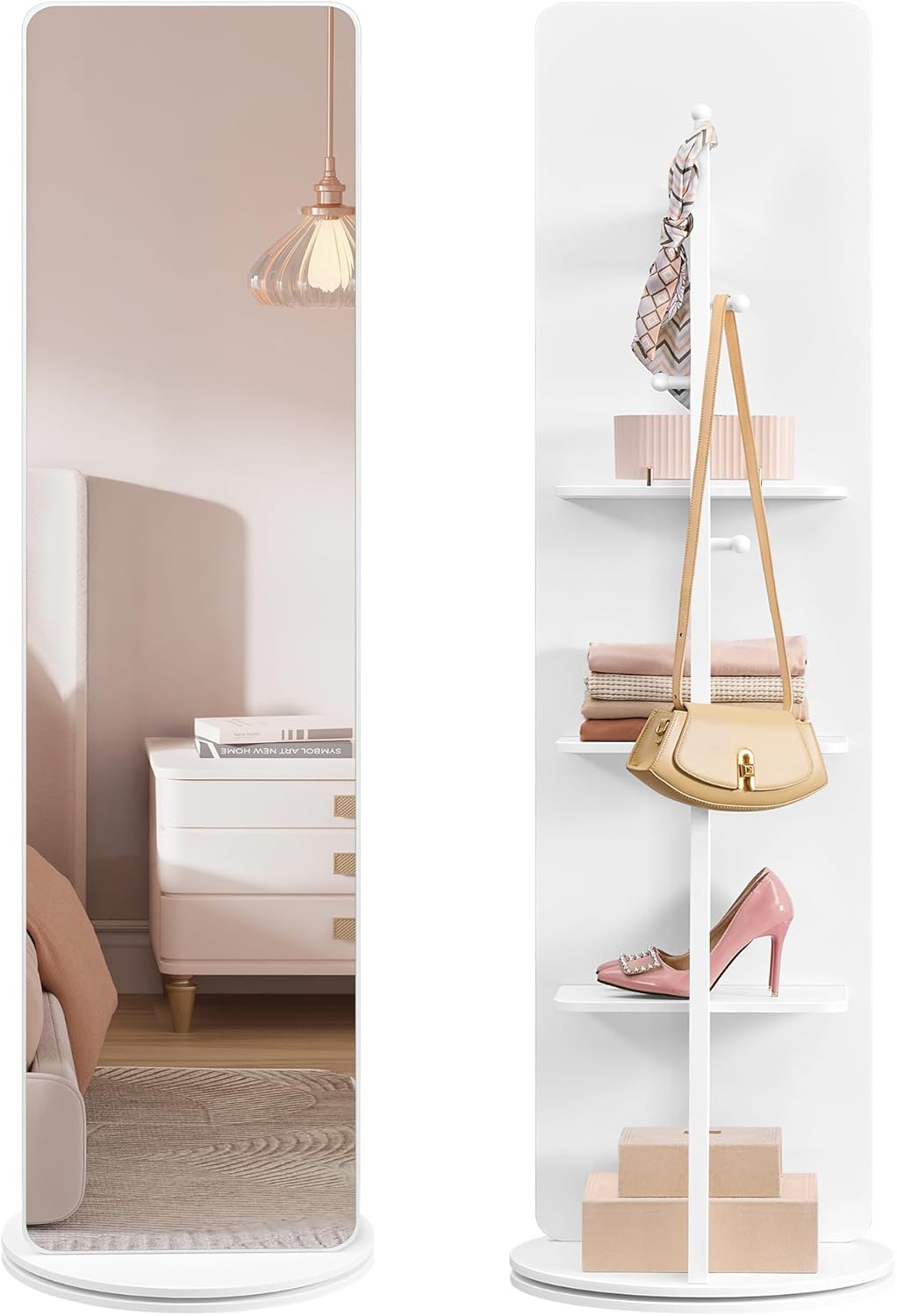 Standspiegel drehbar 163cm weiss Hartglas