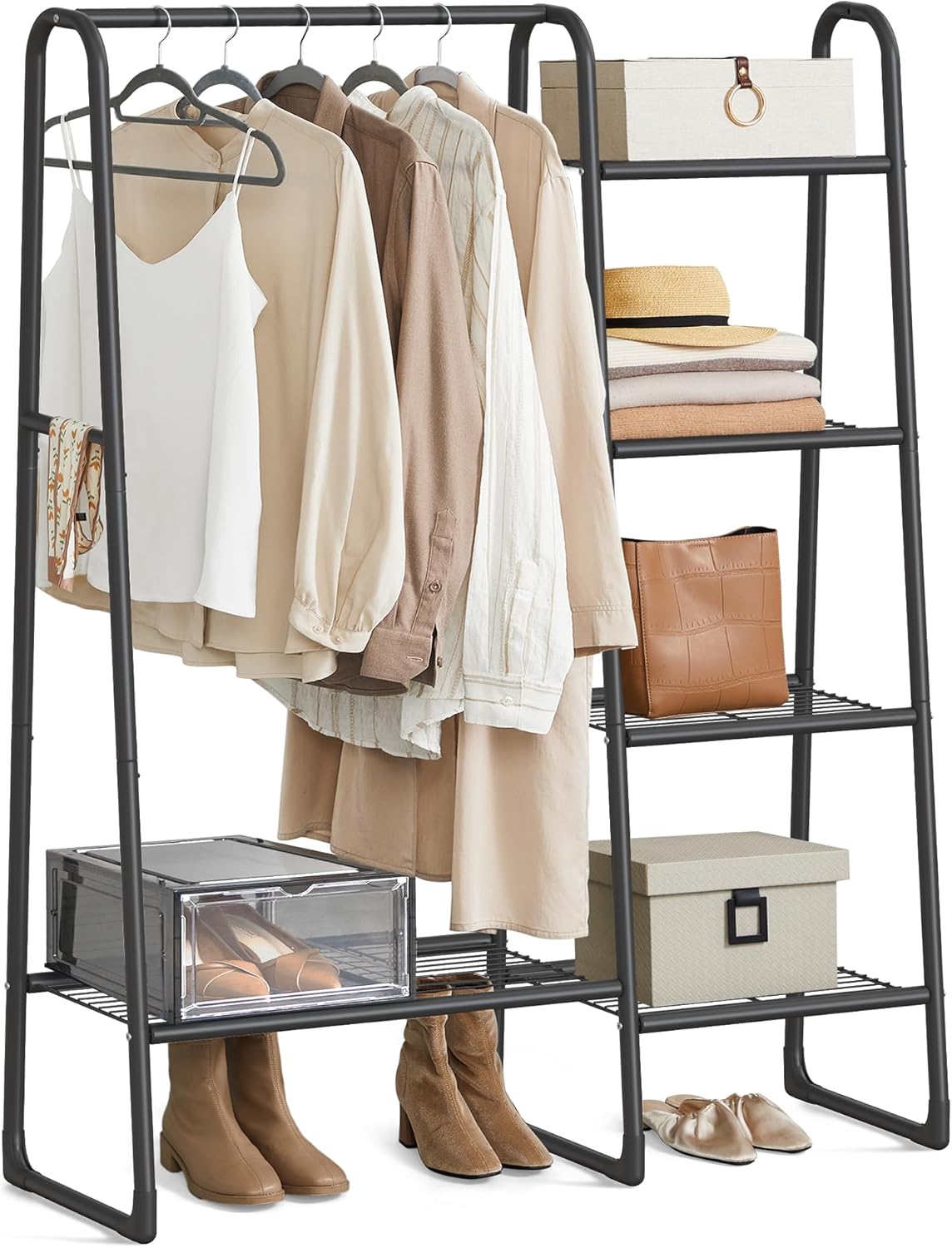 Kleiderständer Metallrahmen 5 Ablagen Tintenschwarz