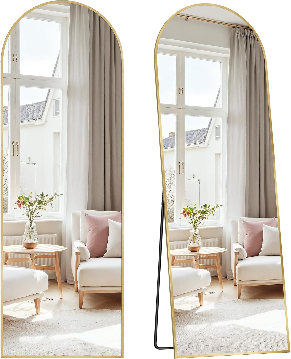 Standspiegel 160x50cm Bogen Aluminium Gold