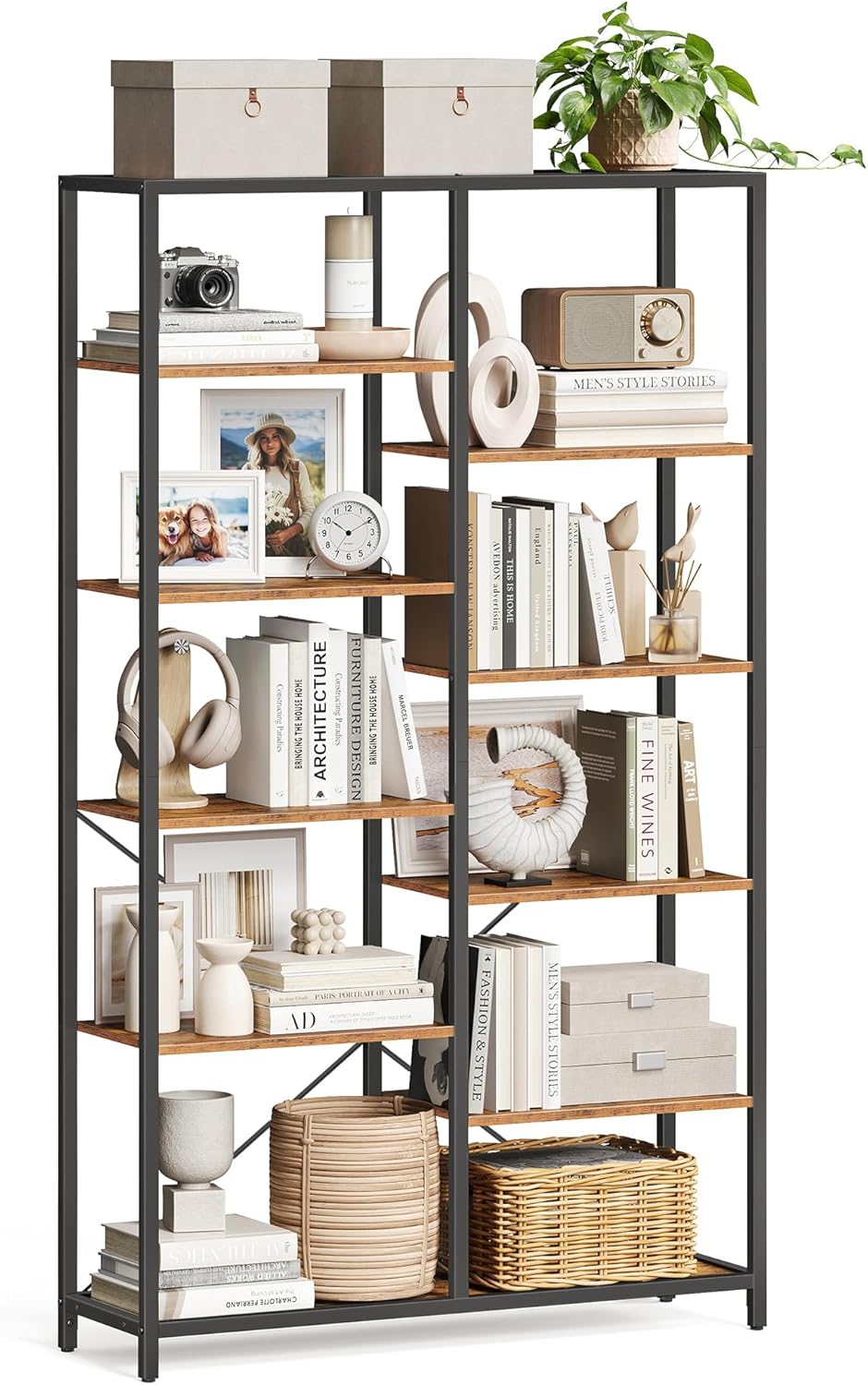 Bücherregal 5 Ebenen Standregal Vintagebraun Schwarz
