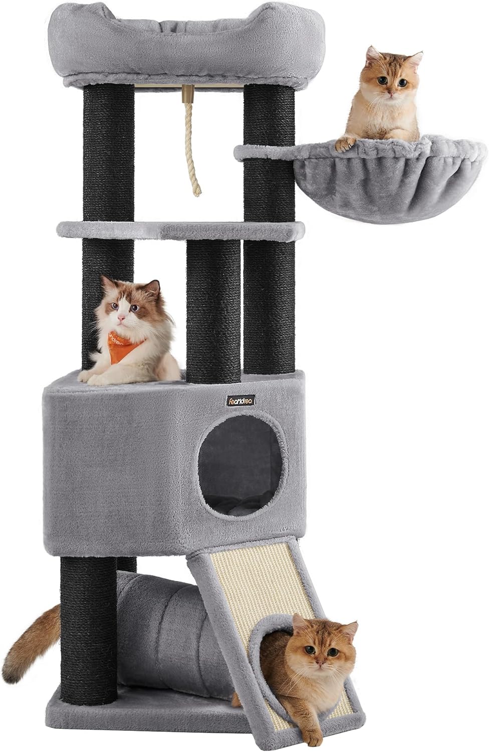 Kratzbaum mit Höhle und Hängematte hellgrau-schwarz