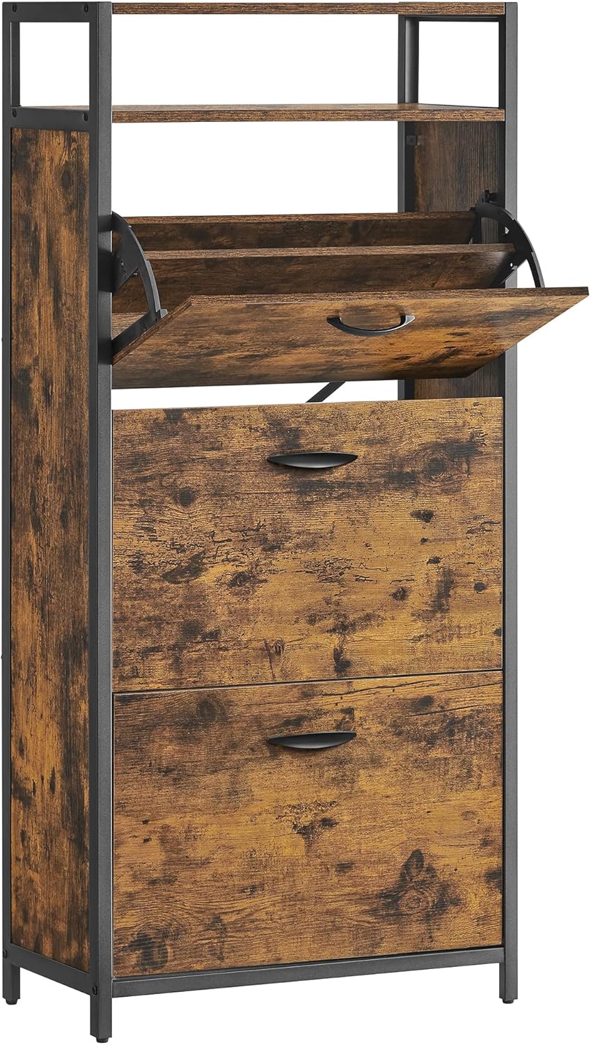 Schuhschrank schmal 3 Klappen vintagebraun