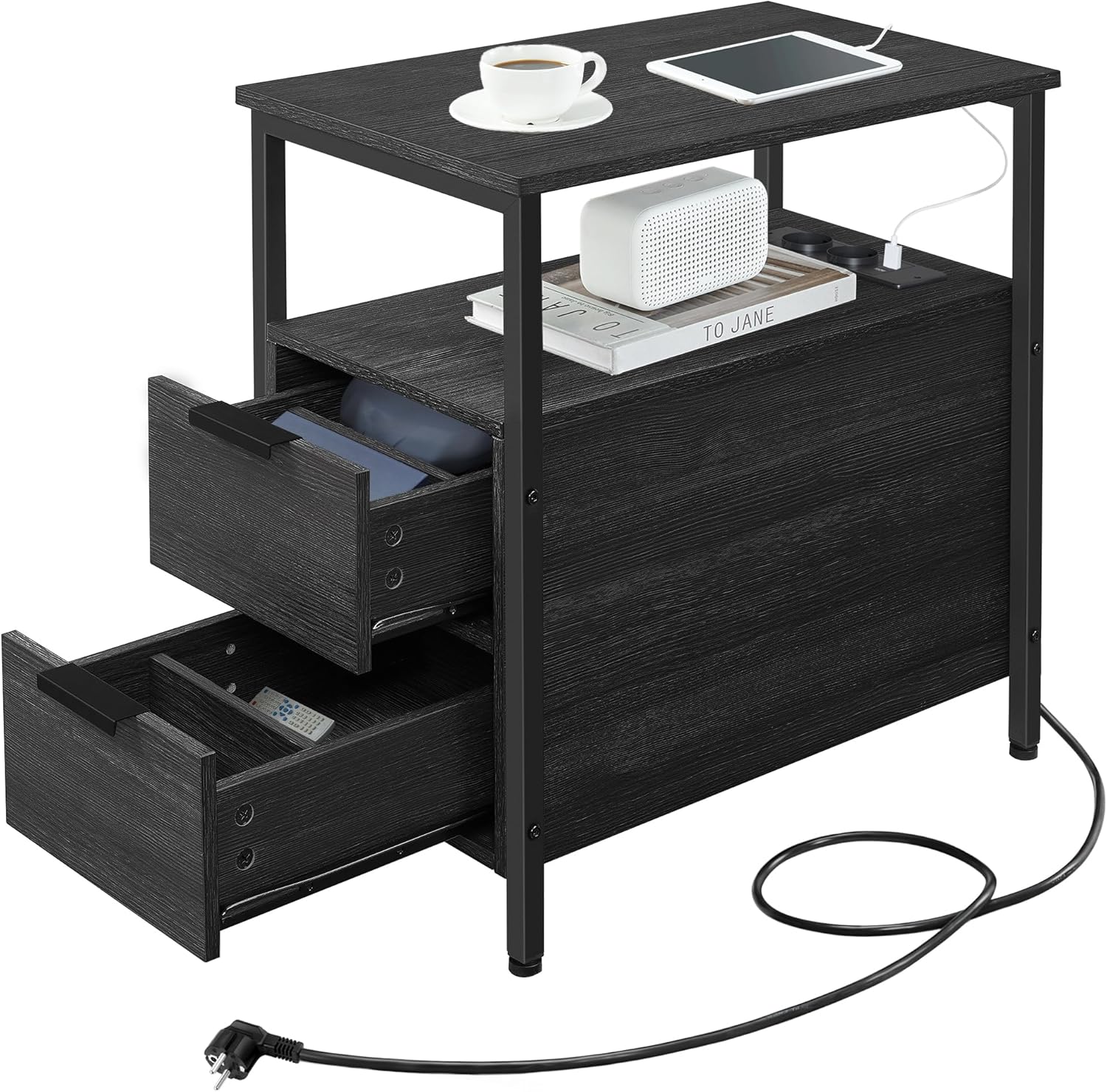 Beistelltisch mit Steckdosenleiste, anthrazitgrau