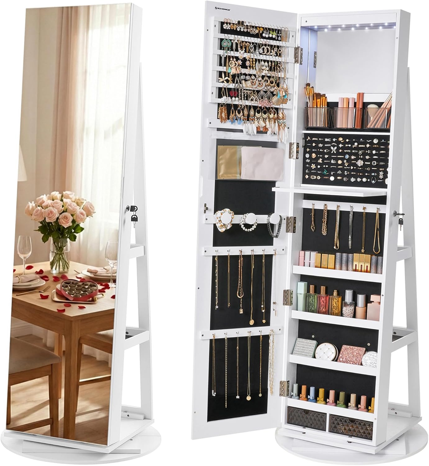 Schmuckschrank abschliessbar 360° drehbar weiss