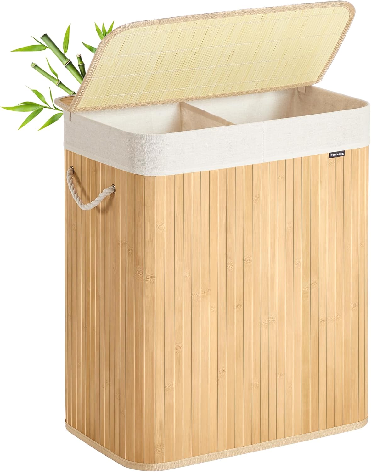 Wäschekorb 100L Bambus 2-Fächer naturfarben