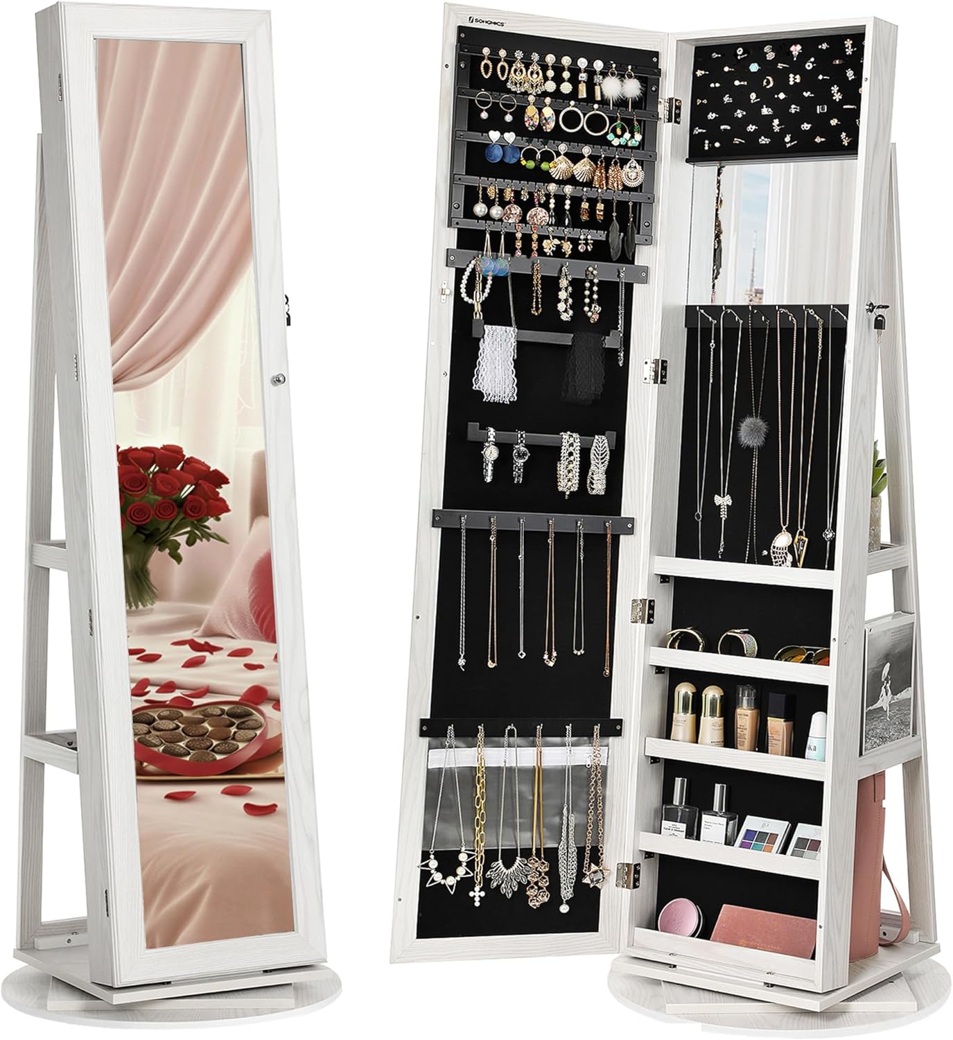 Schmuckschrank Standspiegel 360° drehbar weiss