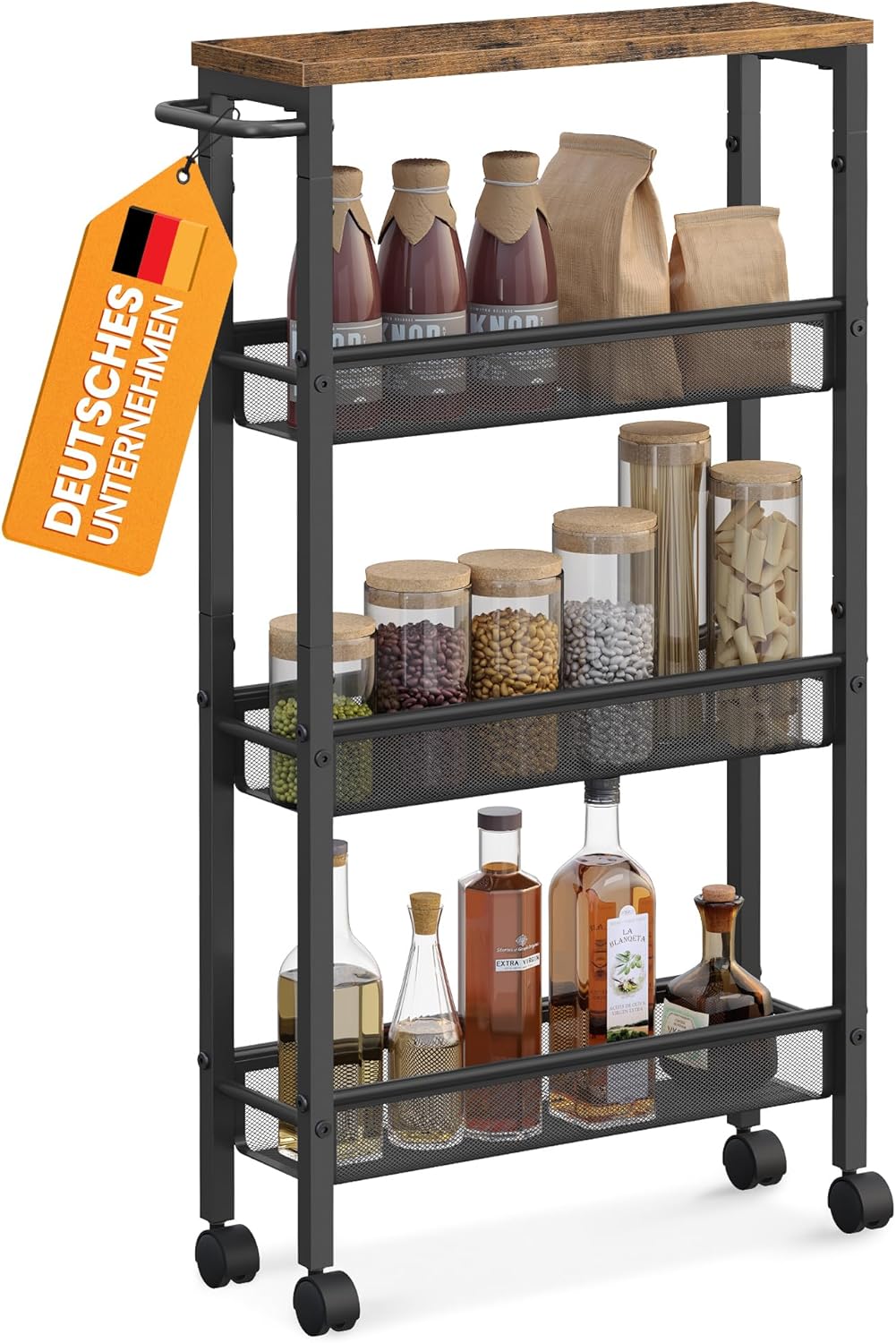 Rollwagen schmal 4 Ebenen vintagebraun Stahl