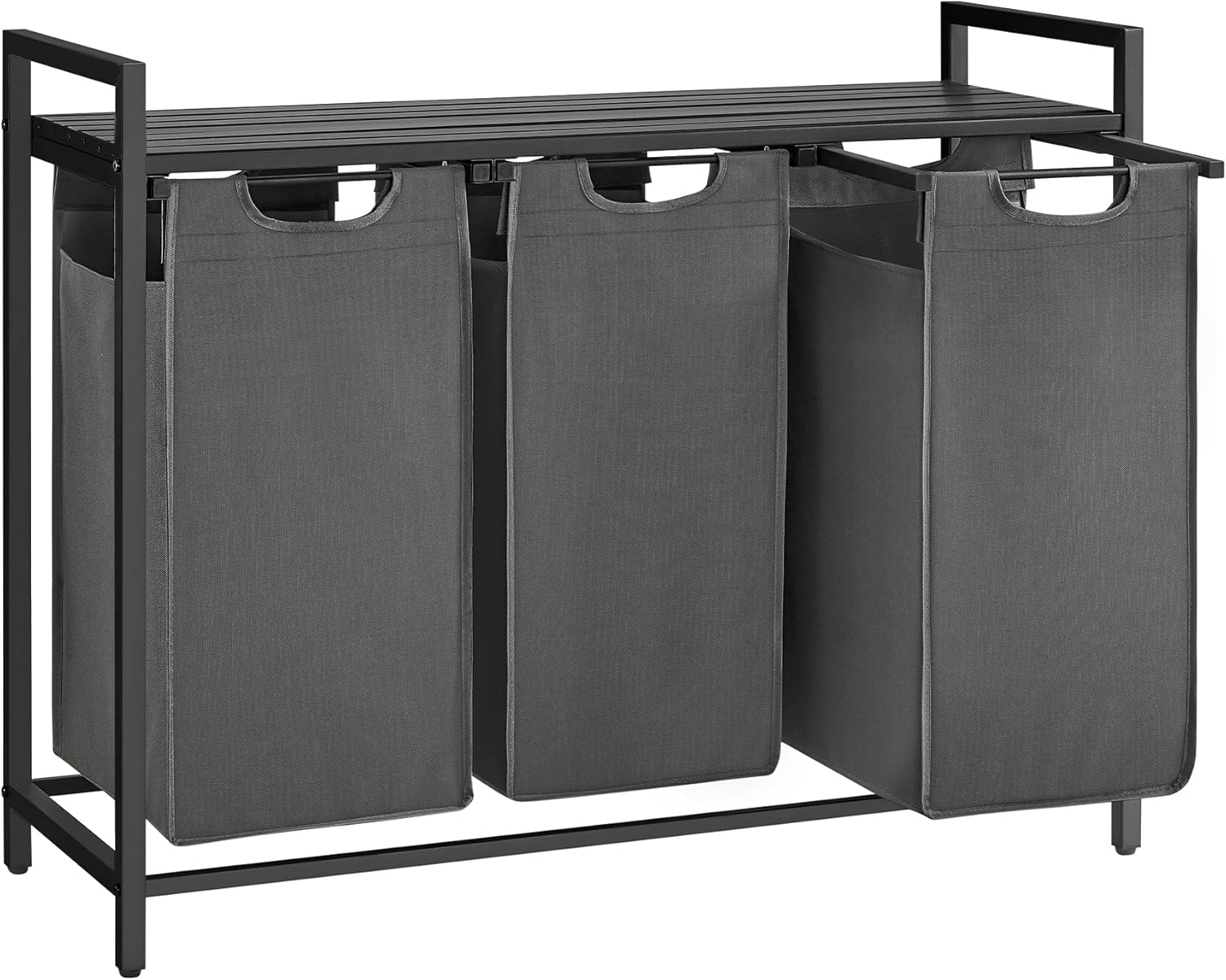 Wäschekorb mit 3 Fächern und Ablage, schiefergrau-anthrazitgrau