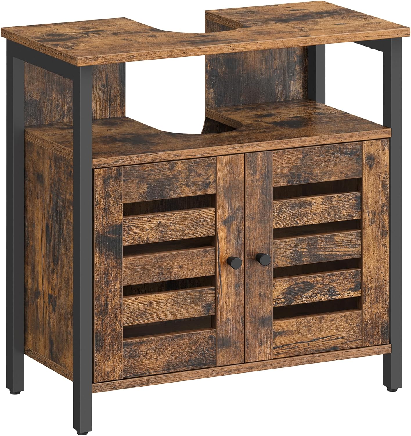 Waschbeckenunterschrank mit Lamellentüren vintagebraun-schwarz