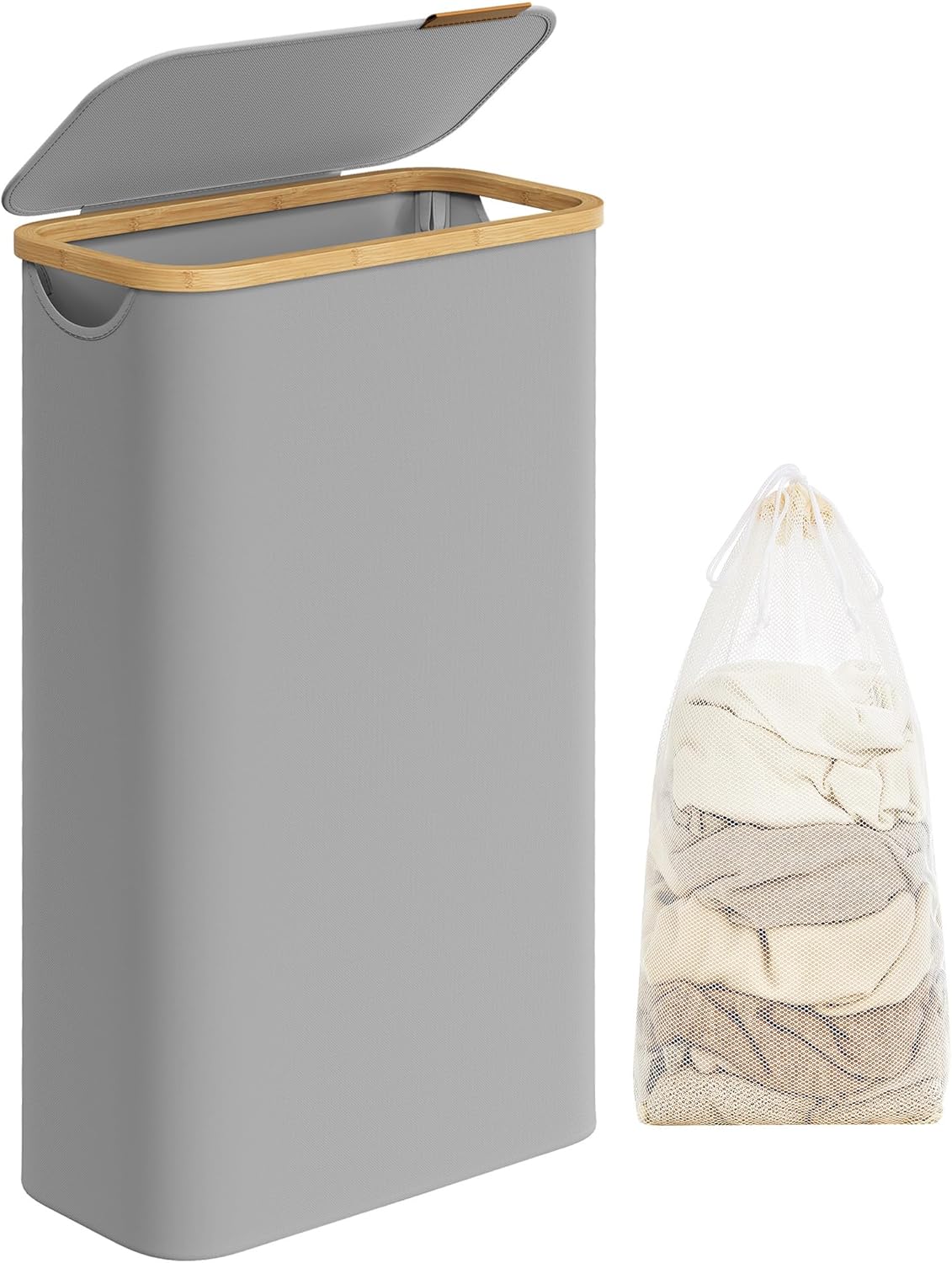 Wäschekorb zusammenklappbar mit Bambusgriffen taubengrau