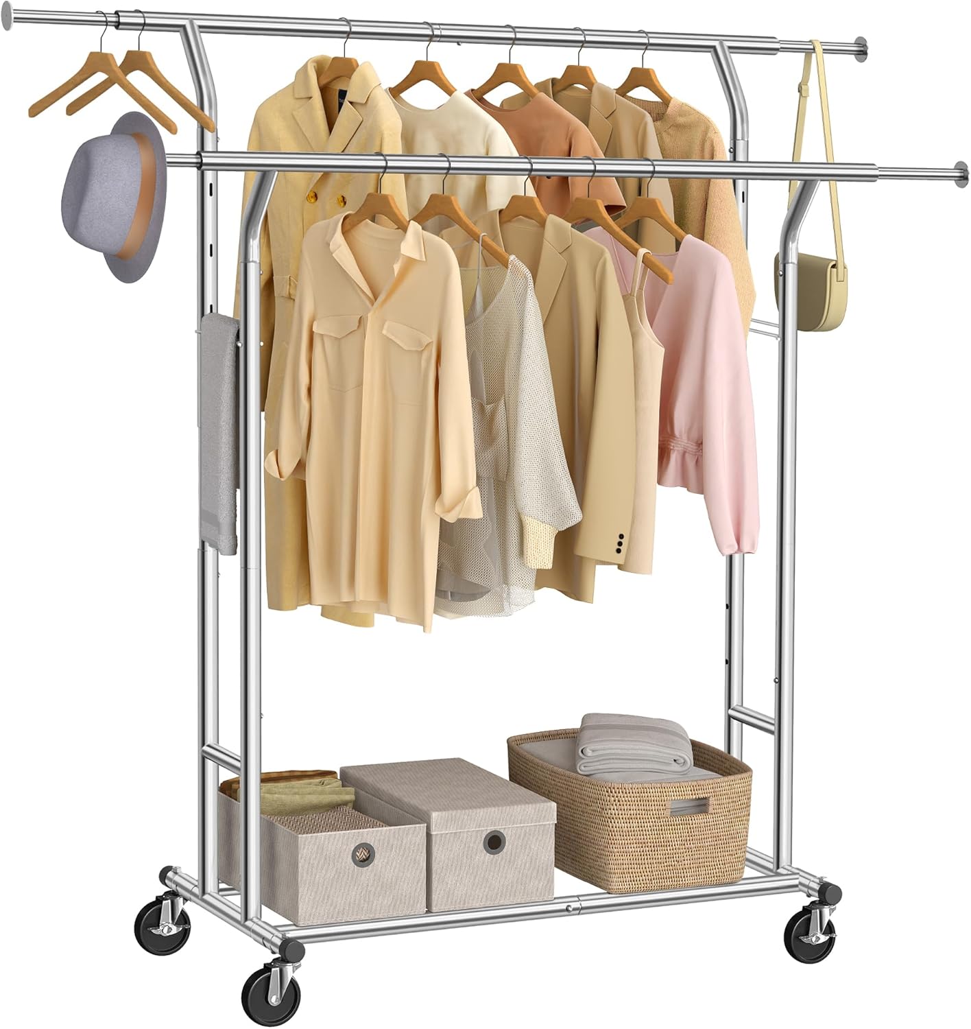 Kleiderständer Metall Schwerlast Verstellbar Rollen Silber