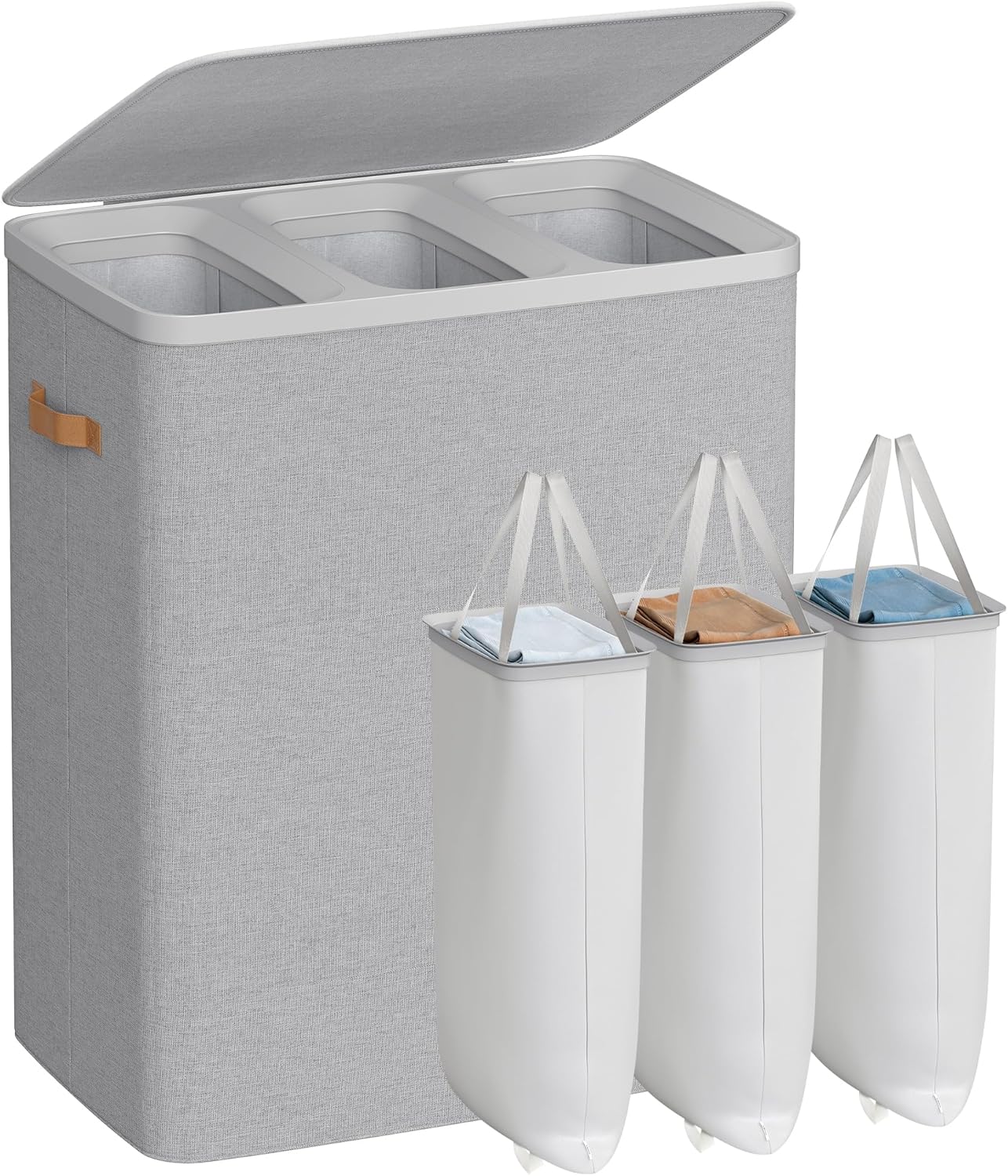 Wäschesortierer 190L 3-Fächer Grau Stoff
