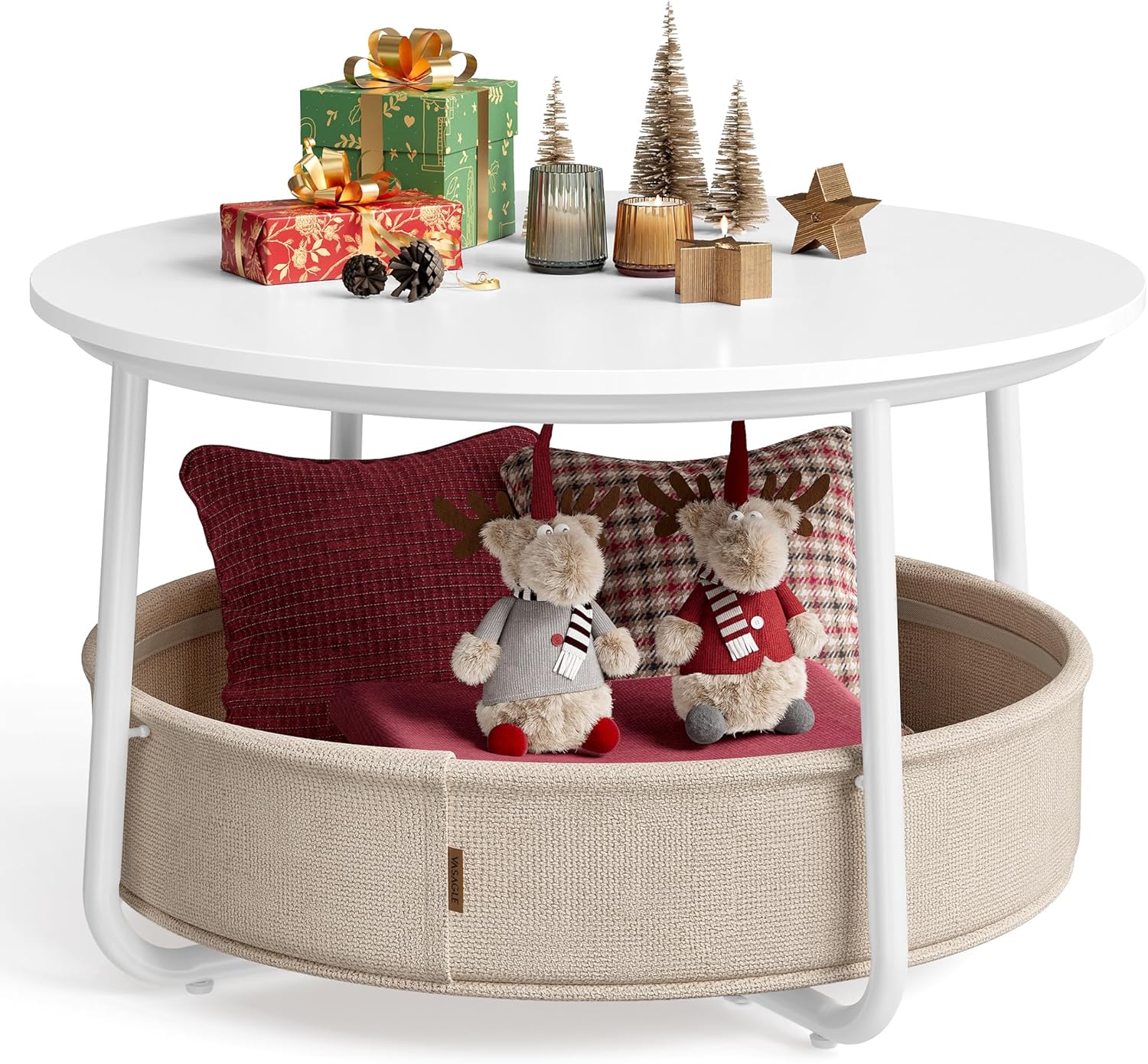 Couchtisch Rund Modern Metallrahmen Kamelbraun