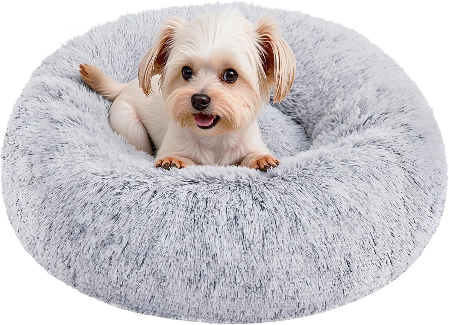 Donut Hundebett waschbar Grau Plüsch