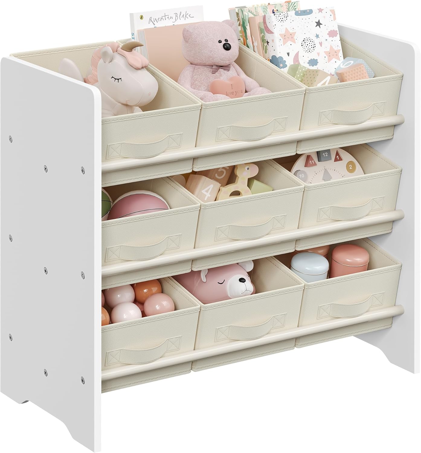 Kinderregal Spielzeugregal 9 Boxen Weiss Stoff