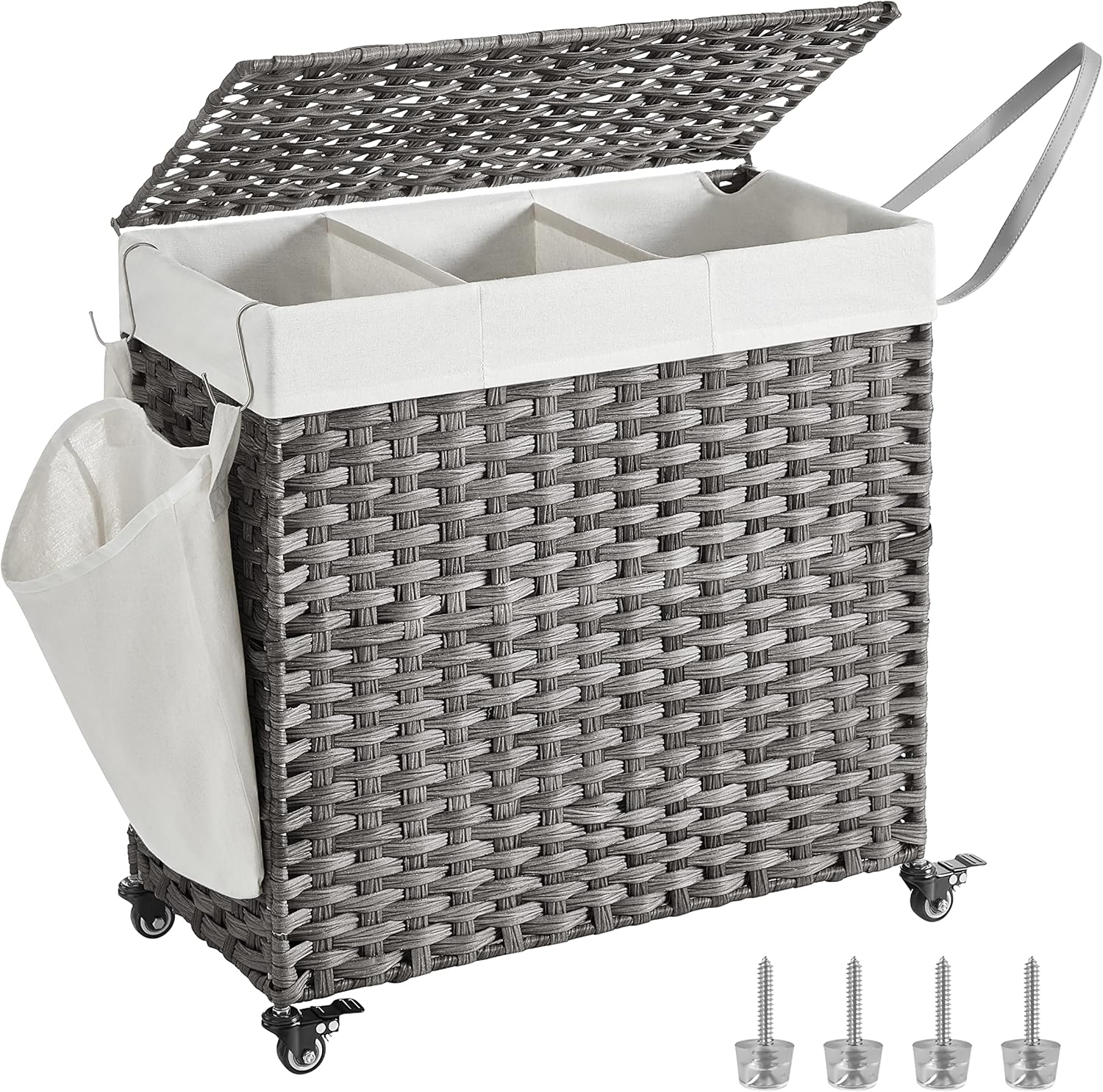 Wäschekorb Rattan-Optik 3 Fächer Grau