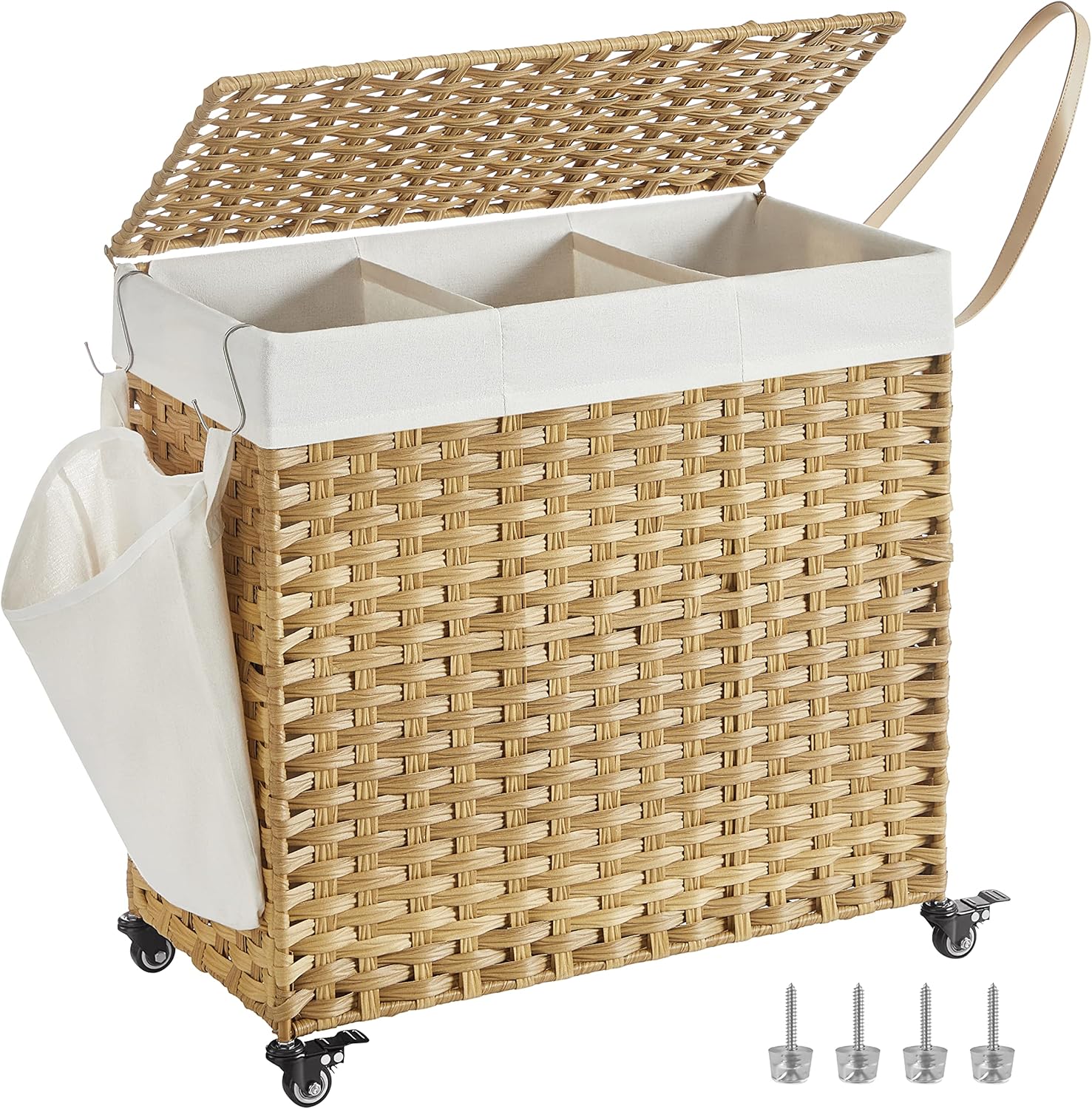 Wäschekorb Rattan-Optik 3 Fächer Naturfarben