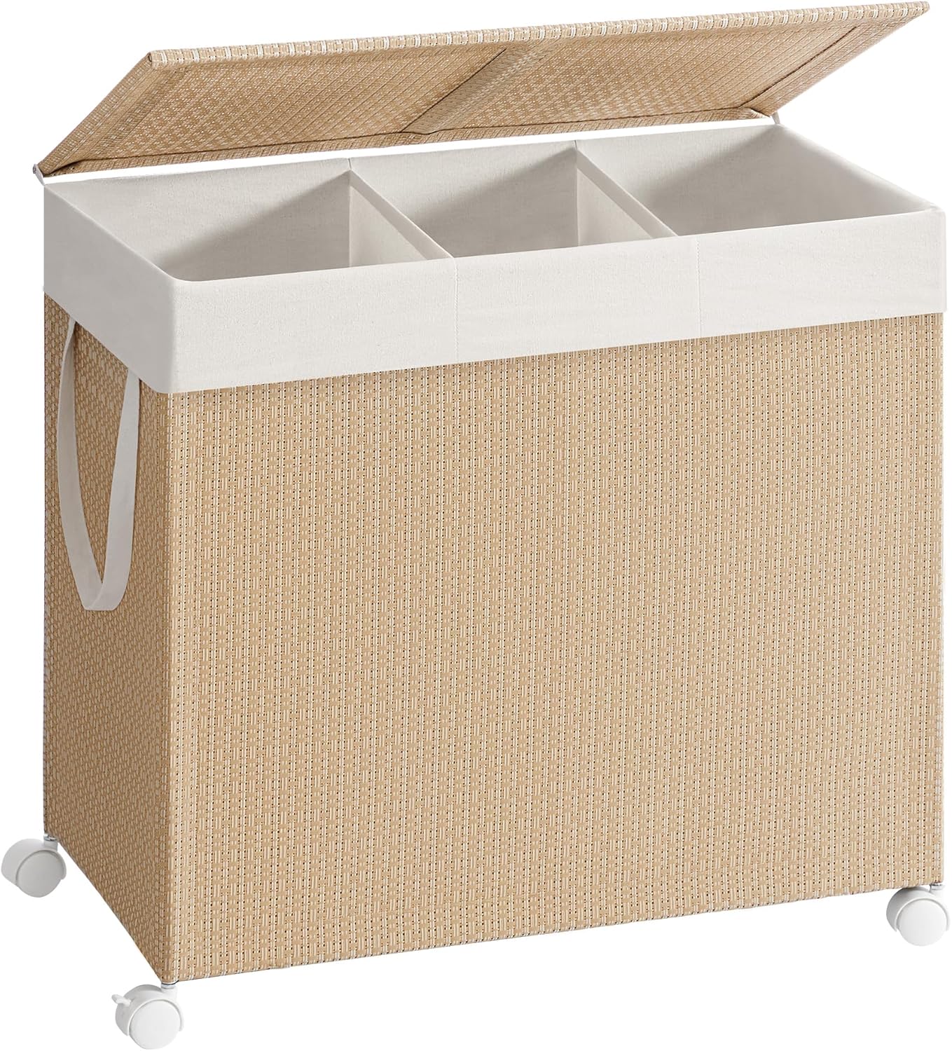 Wäschekorb Rattan-Optik 3 Fächer Naturbeige