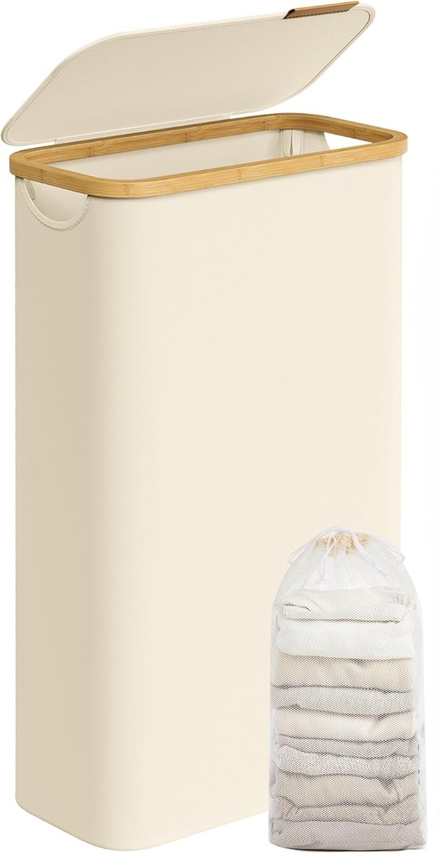 Wäschekorb 65L Bambus cremeweiss Oxford