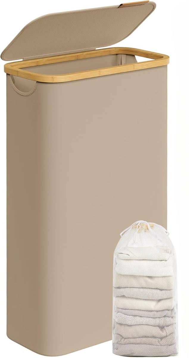 Wäschekorb 65L Bambus kamelbraun Oxford