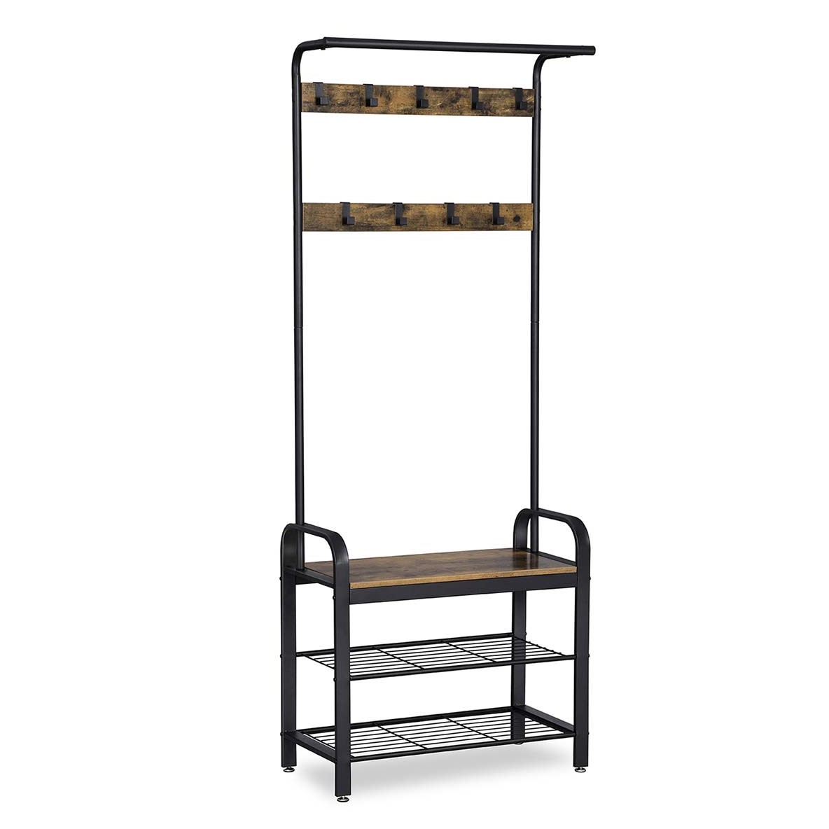 Garderobenständer mit Schuhbank Industrie-Design Vintagebraun-Schwarz