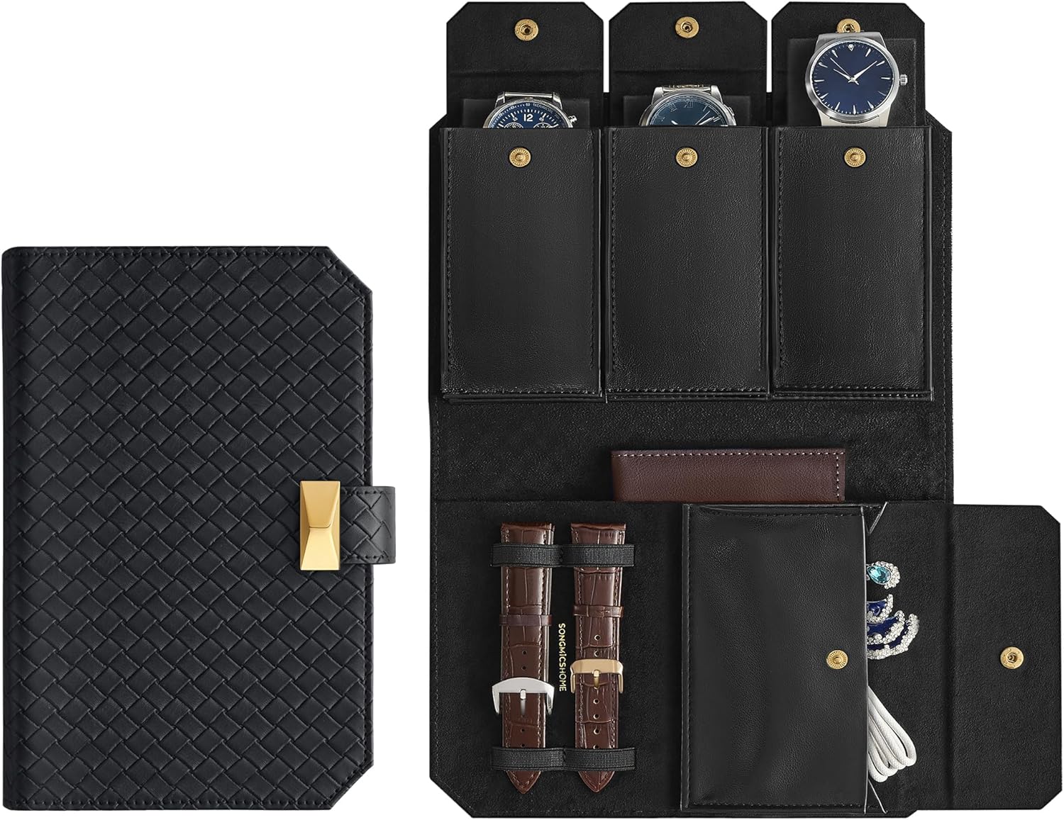 Uhrenbox Reiseetui für 3 Uhren Schwarz